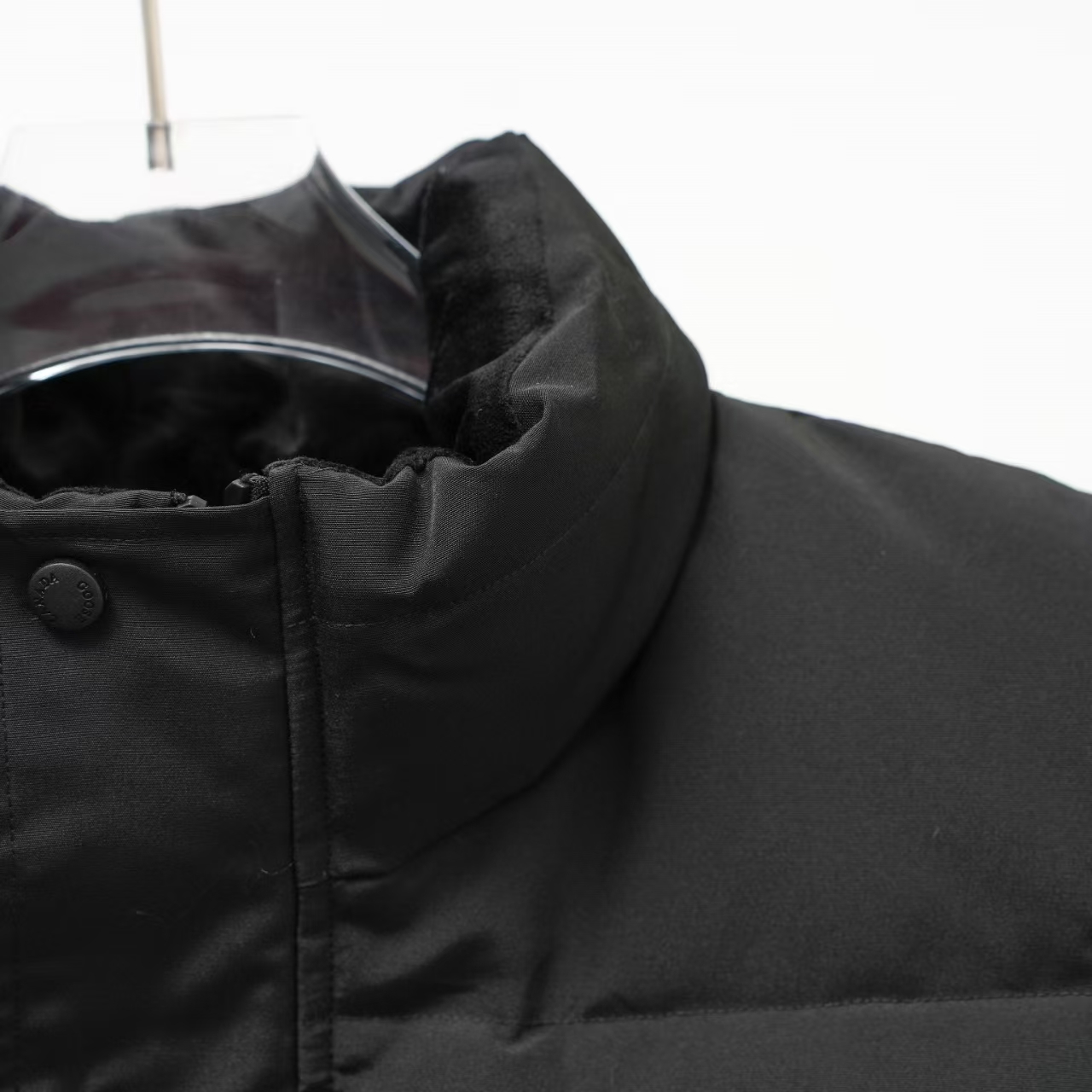 Canada Goose Stand Collar Down Vest in Black with Black Label | Angled Zip Pocket Gilet