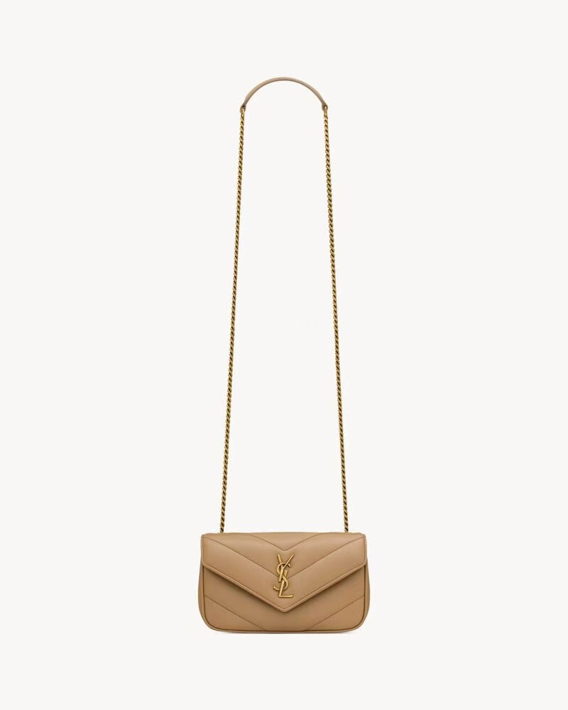 Saint Laurent LouLou Mini Sheepskin Handbag in Natural & Tan