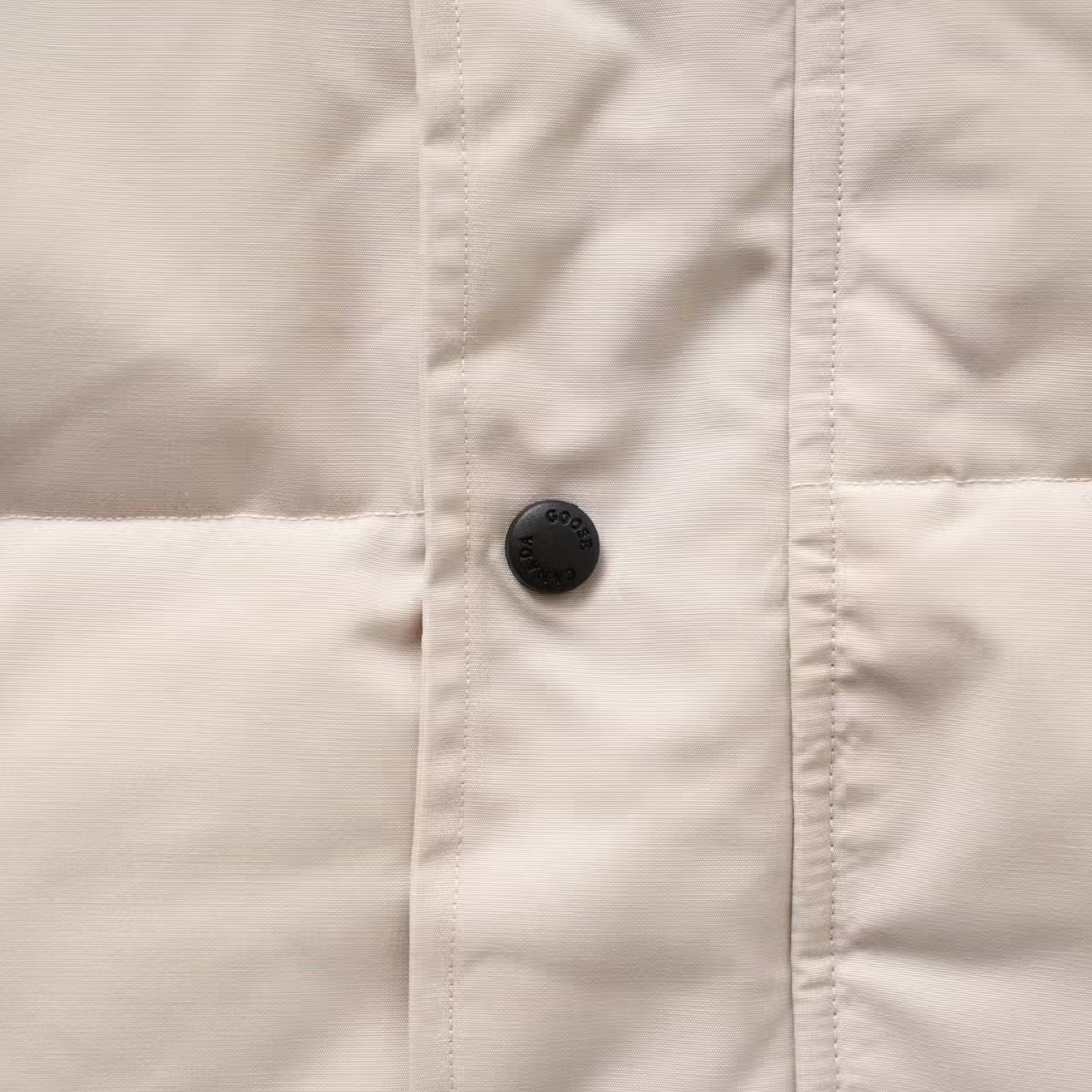 Canada Goose Stand Collar Down Vest in Oatmeal with Red Label | Angled Zip Pocket Gilet