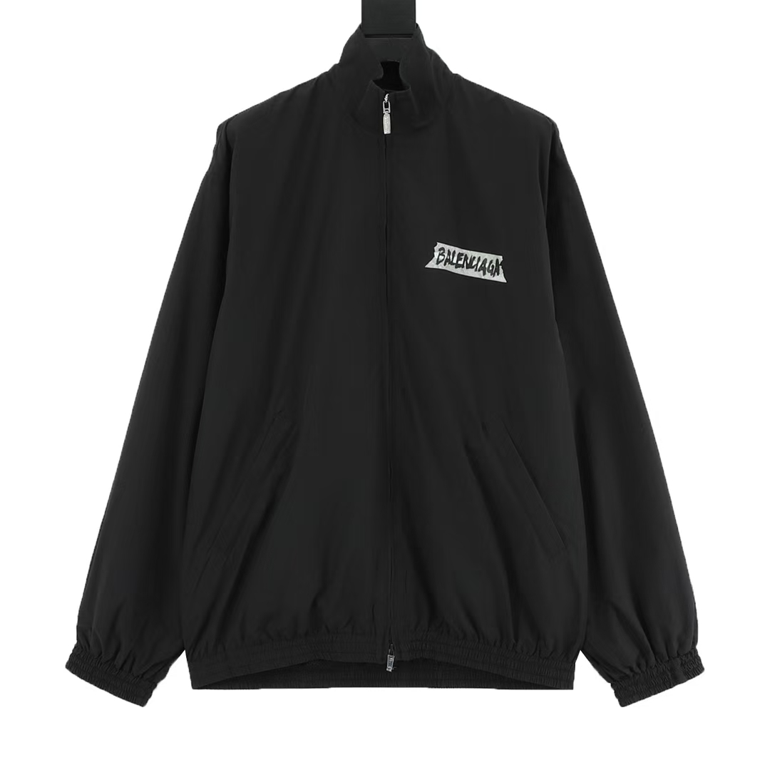 BALENCIAGA Paris BLCG Rubber-Print Stand Collar Jacket
