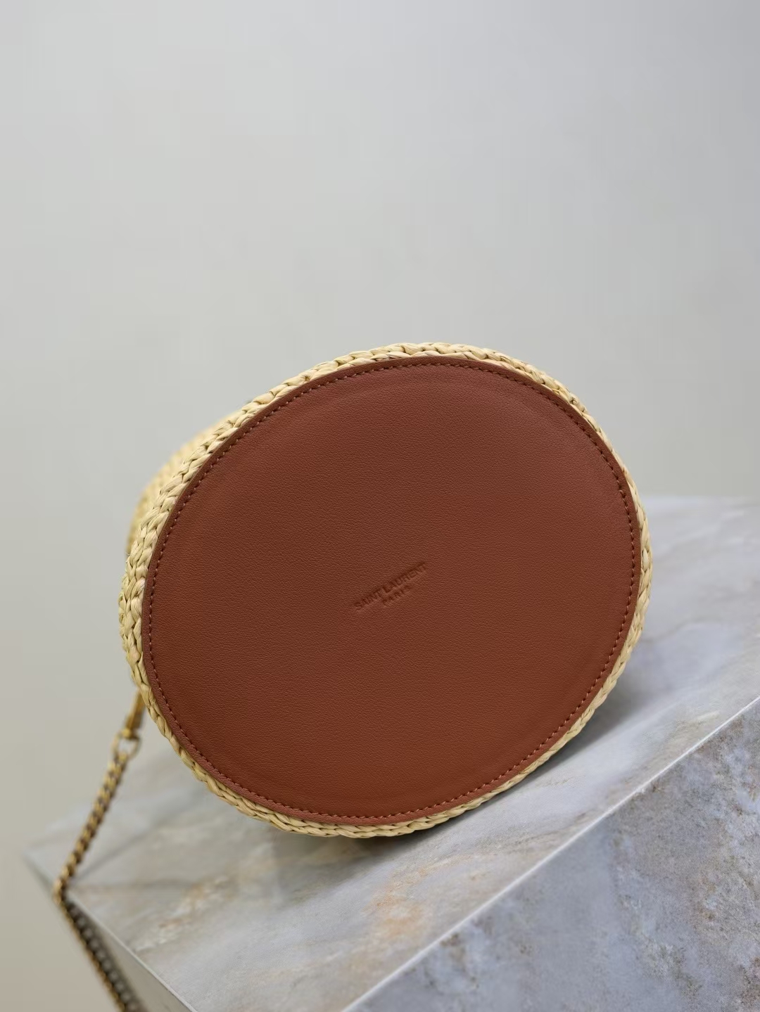 Saint Laurent Gaby Raffia Bucket Bag in Natural & Brick