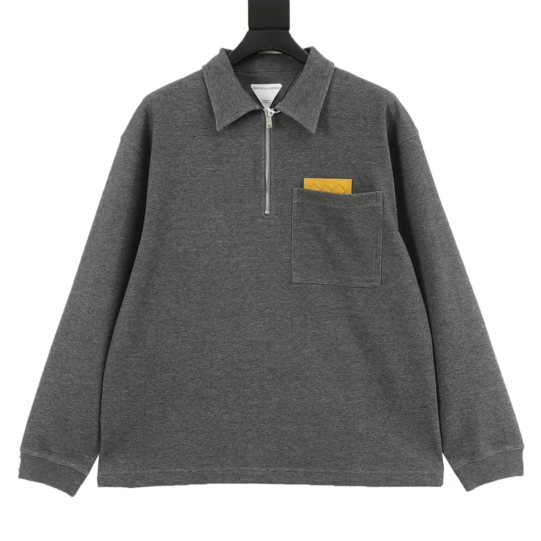 BOTTEGA VENETA Solid-Color Half-Zip Woven Pocket Long-Sleeve Top