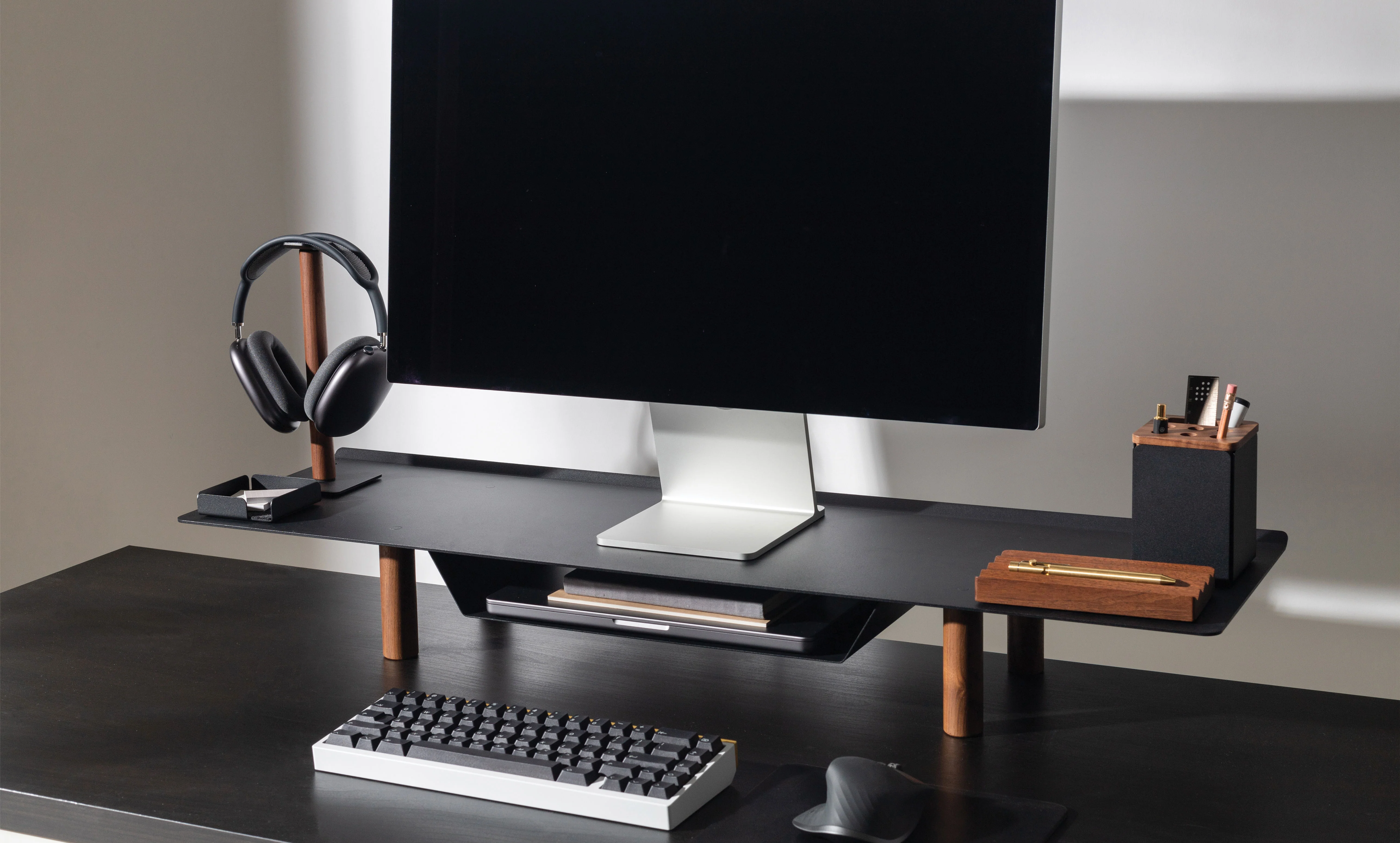 Large Monitor Stand (Black/Walnut)