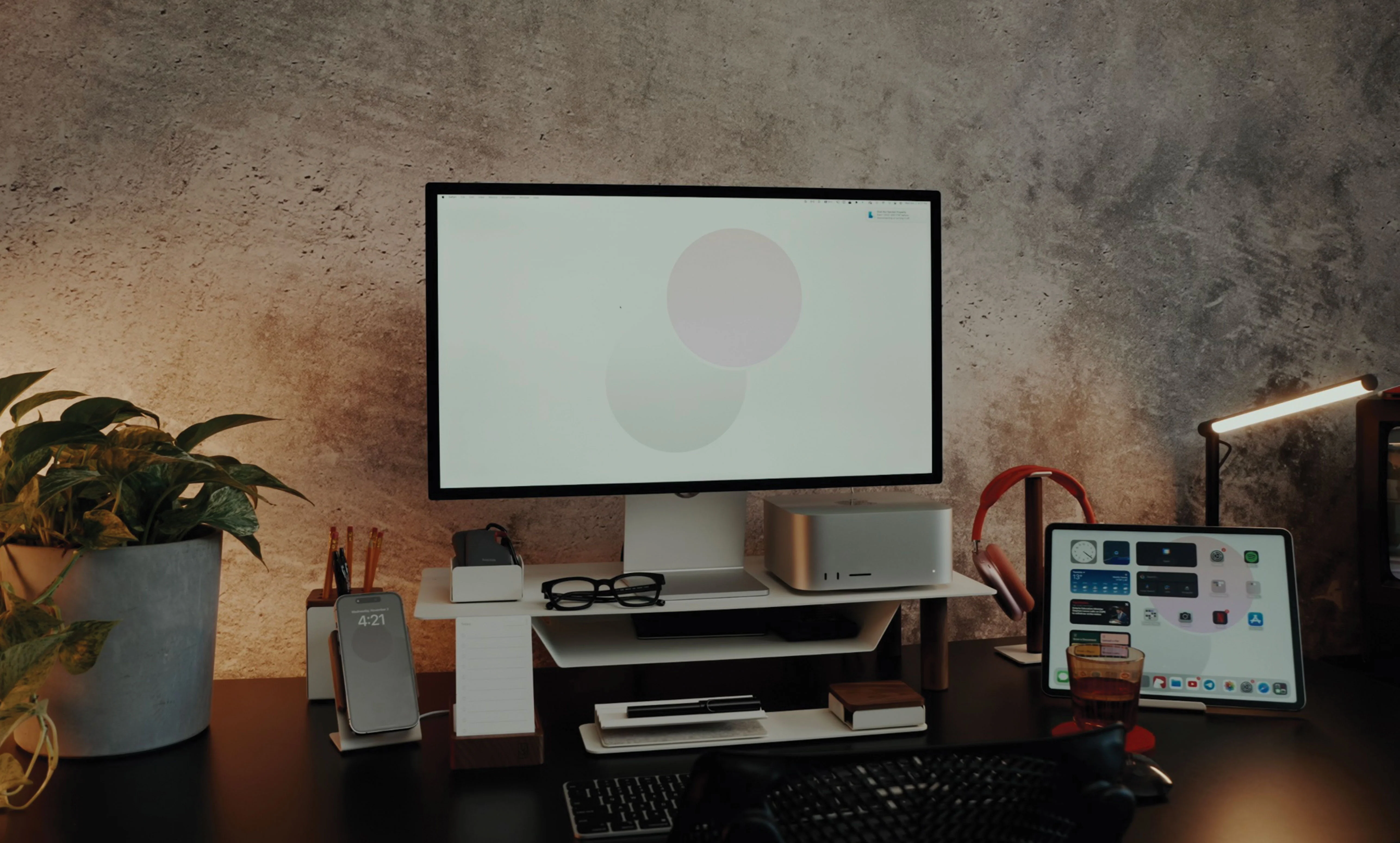 Gather Small Monitor Stand (White/Walnut)