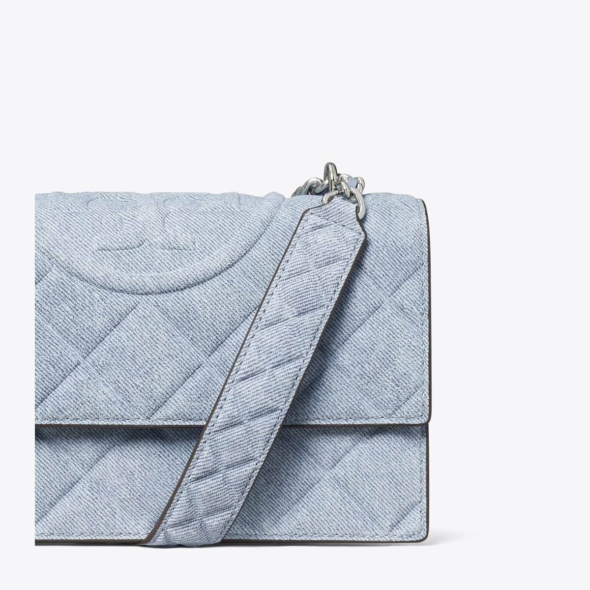 Small Fleming Denim-Print Suede Shoulder Bag