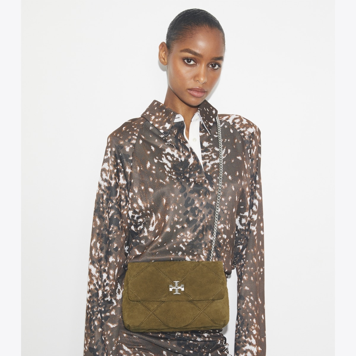 Kira Diamond Quilt Suede Shoulder Bag