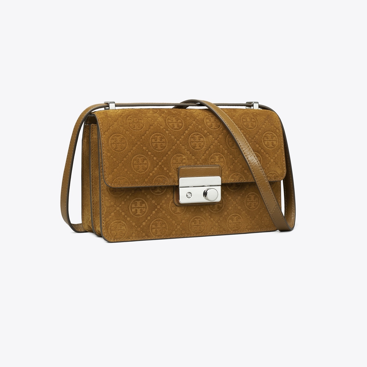 T Monogram Suede Shoulder Bag