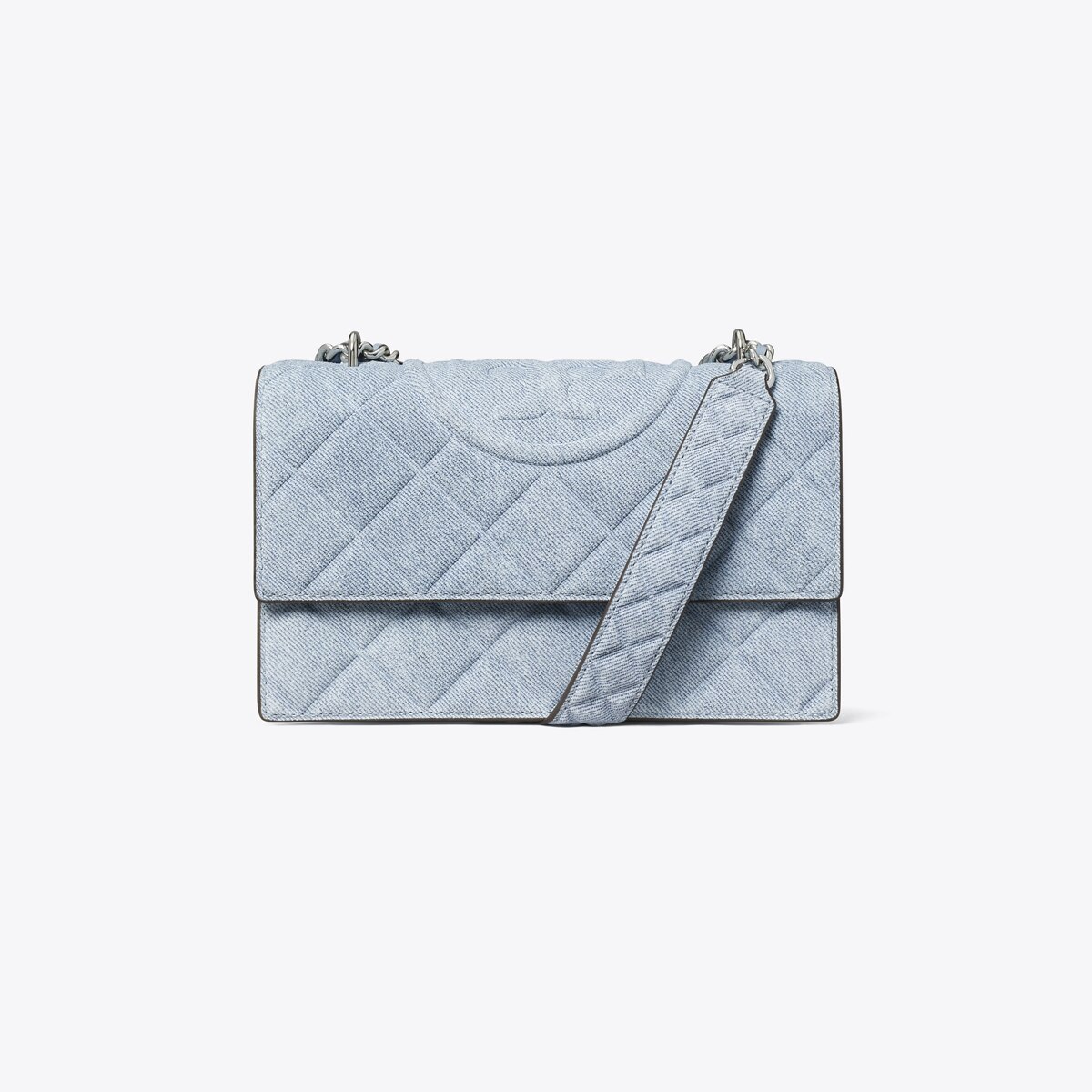 Small Fleming Denim-Print Suede Shoulder Bag