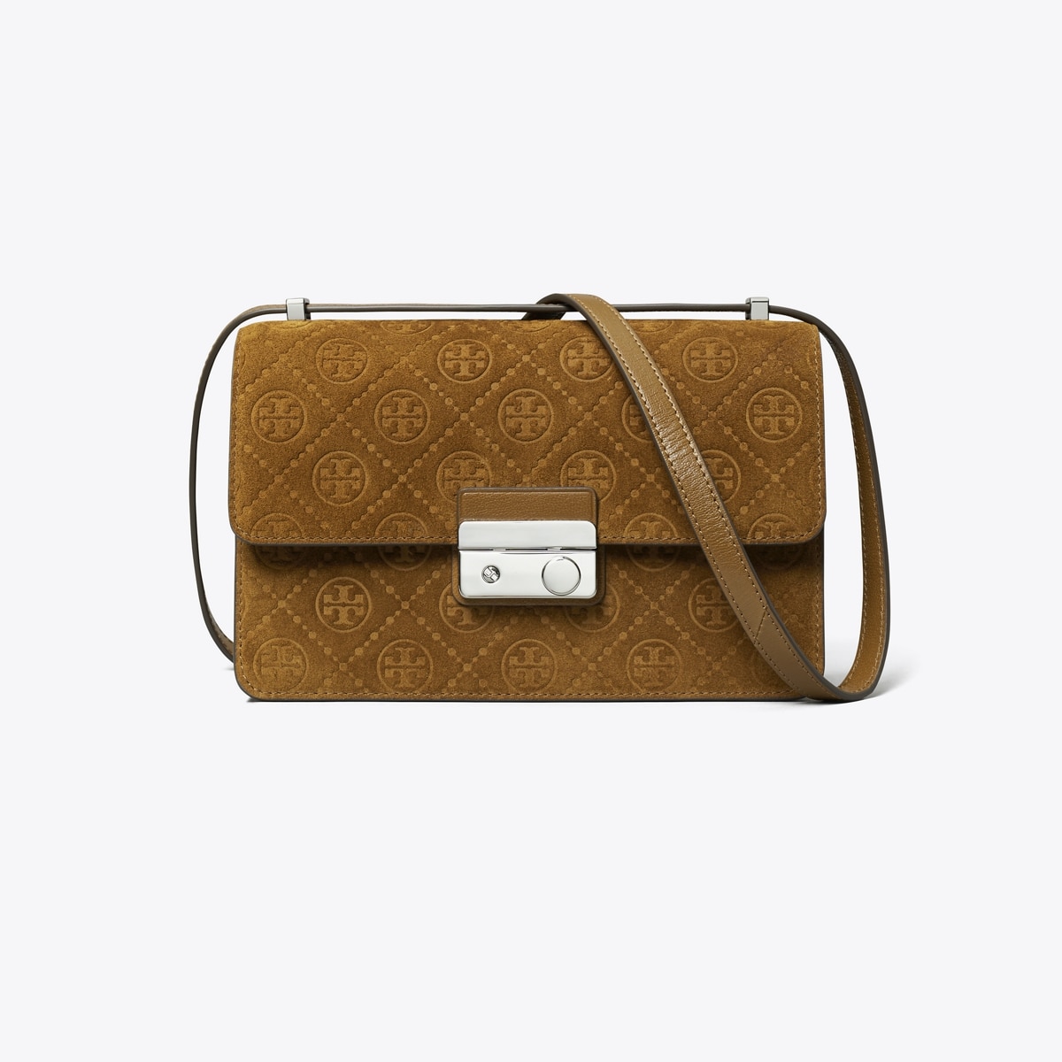T Monogram Suede Shoulder Bag