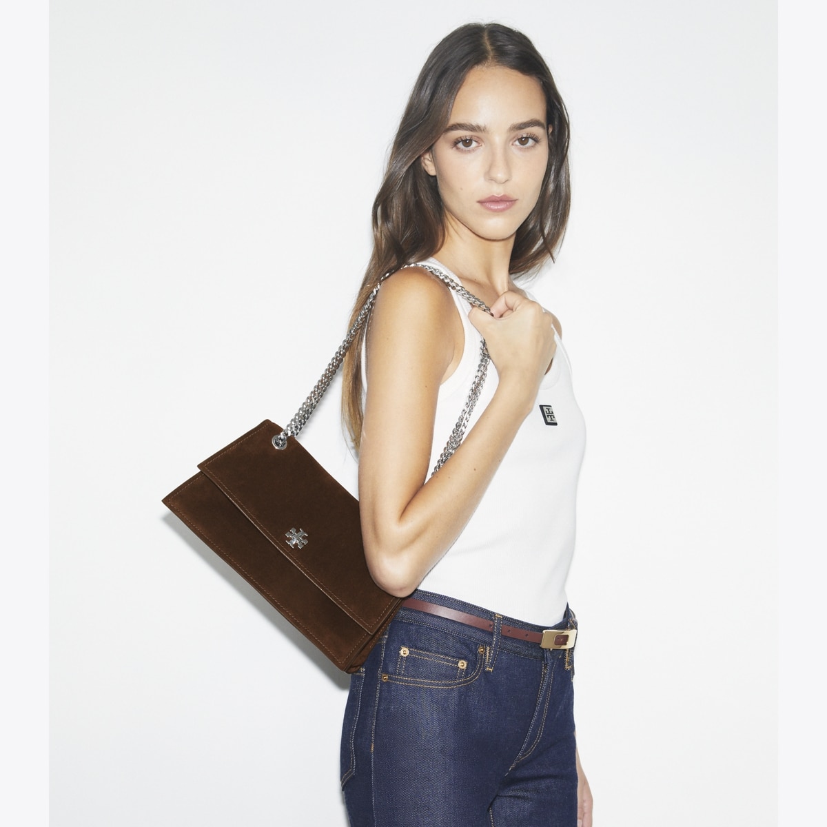 Kira Turnlock Suede Shoulder Bag