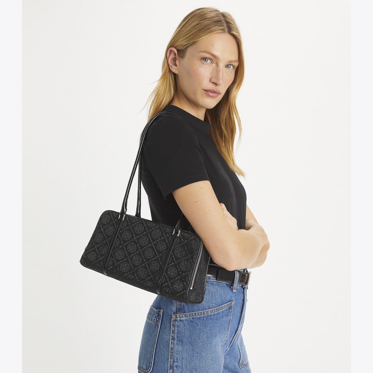 T Monogram Embellished Small Marshmallow Satchel