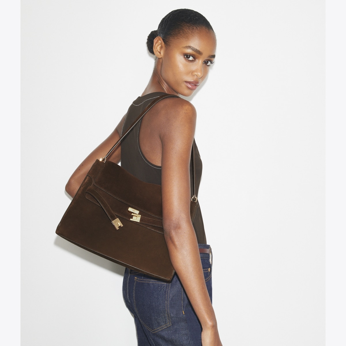 Large Lee Radziwill Suede Shoulder Bag