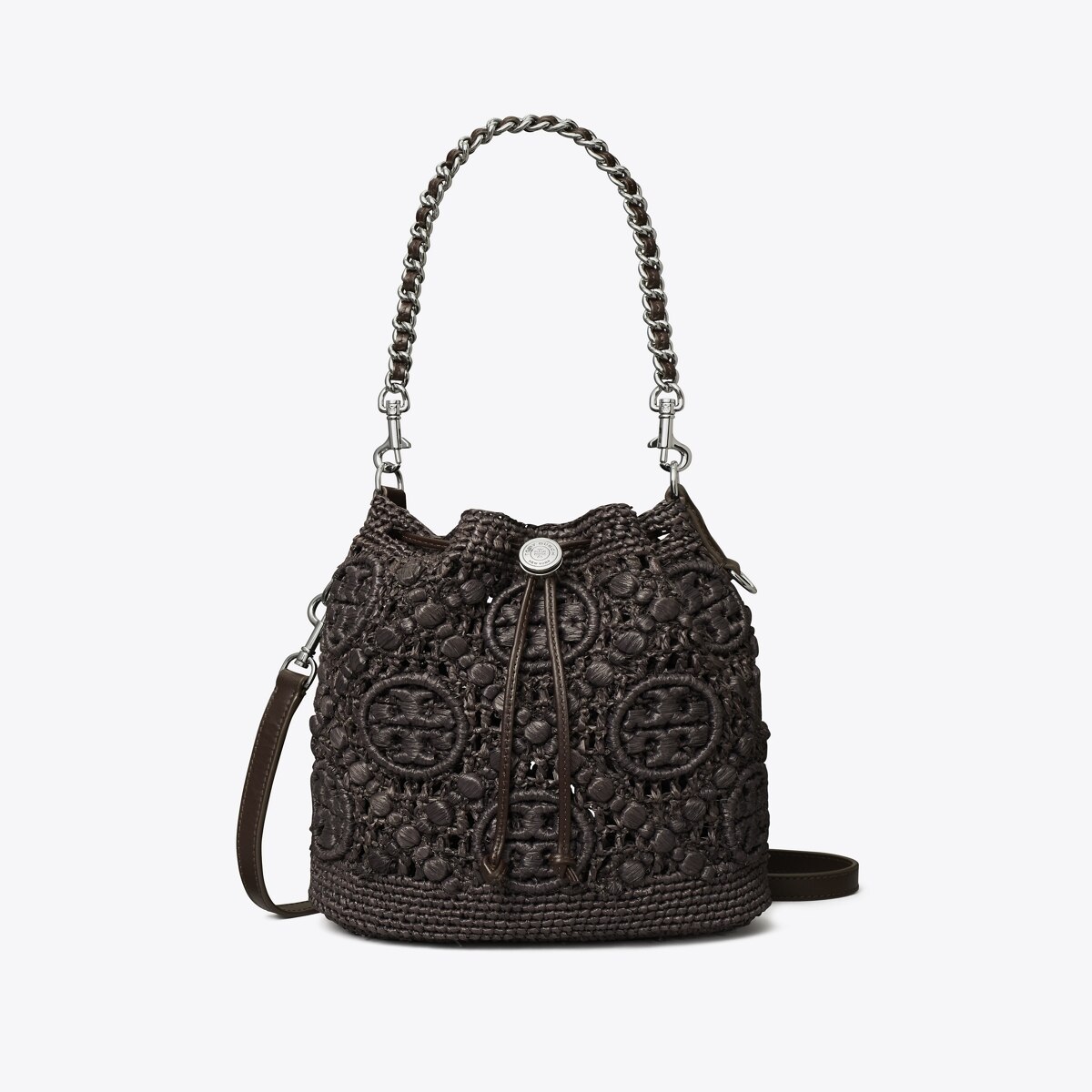 T Monogram Raffia Bucket Bag