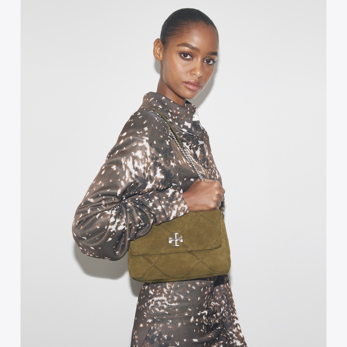 Kira Diamond Quilt Suede Shoulder Bag