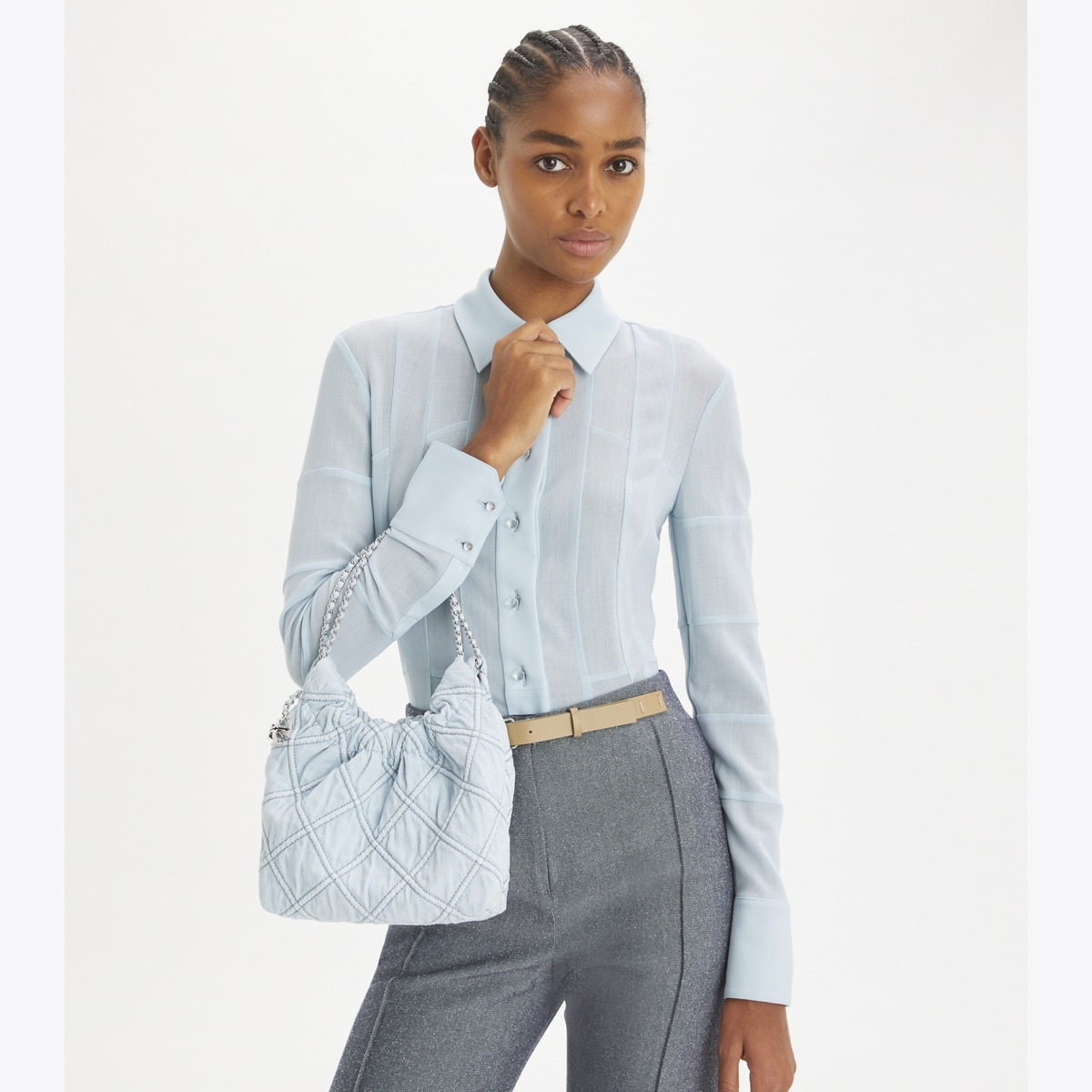 Mini Fleming Soft Denim Hobo Bag