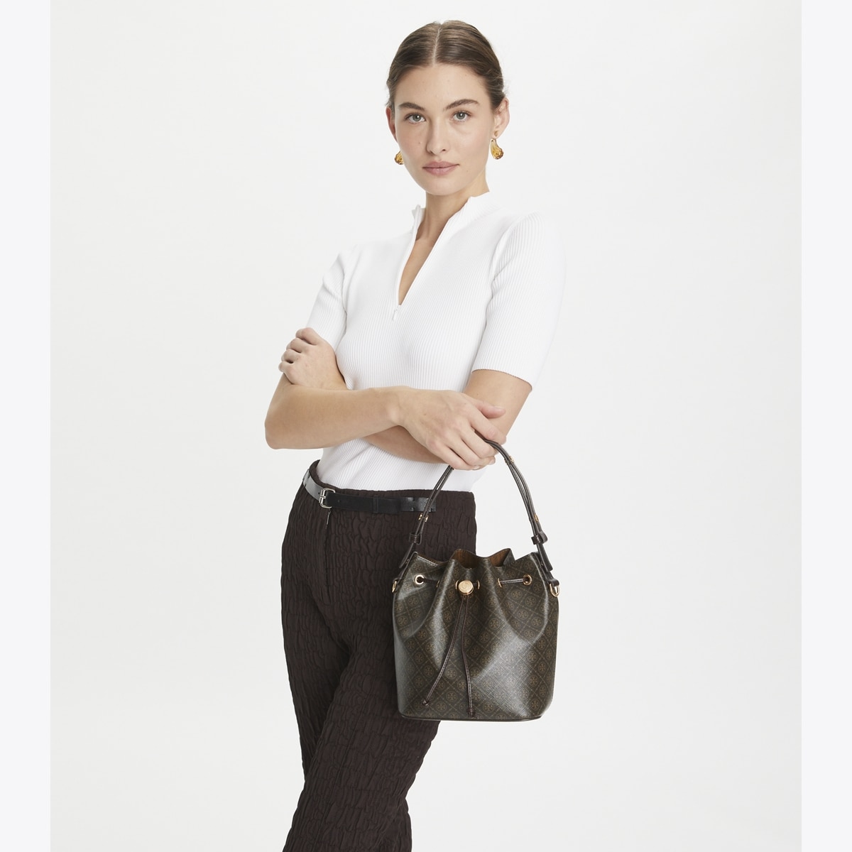 T Monogram Coated Canvas Bucket Bag