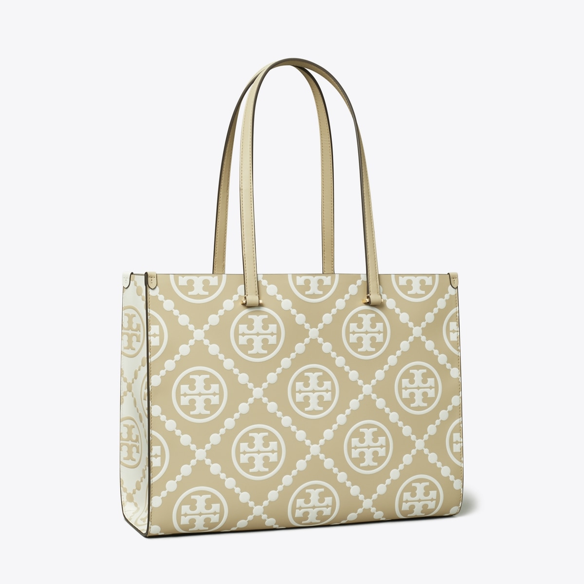 T Monogram Contrast Embossed Tote