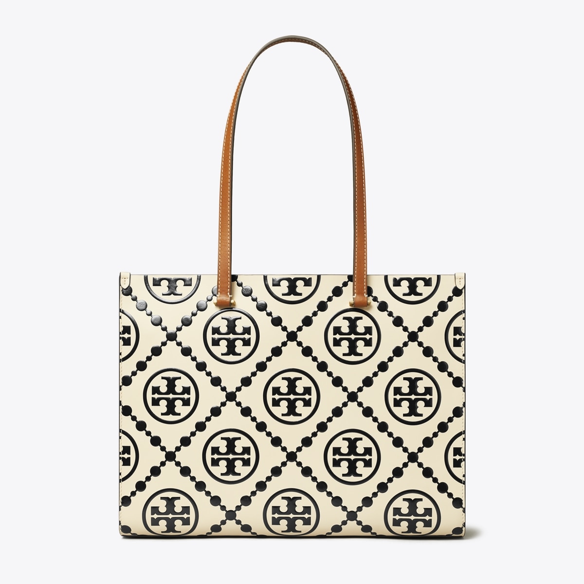 T Monogram Contrast Embossed Tote