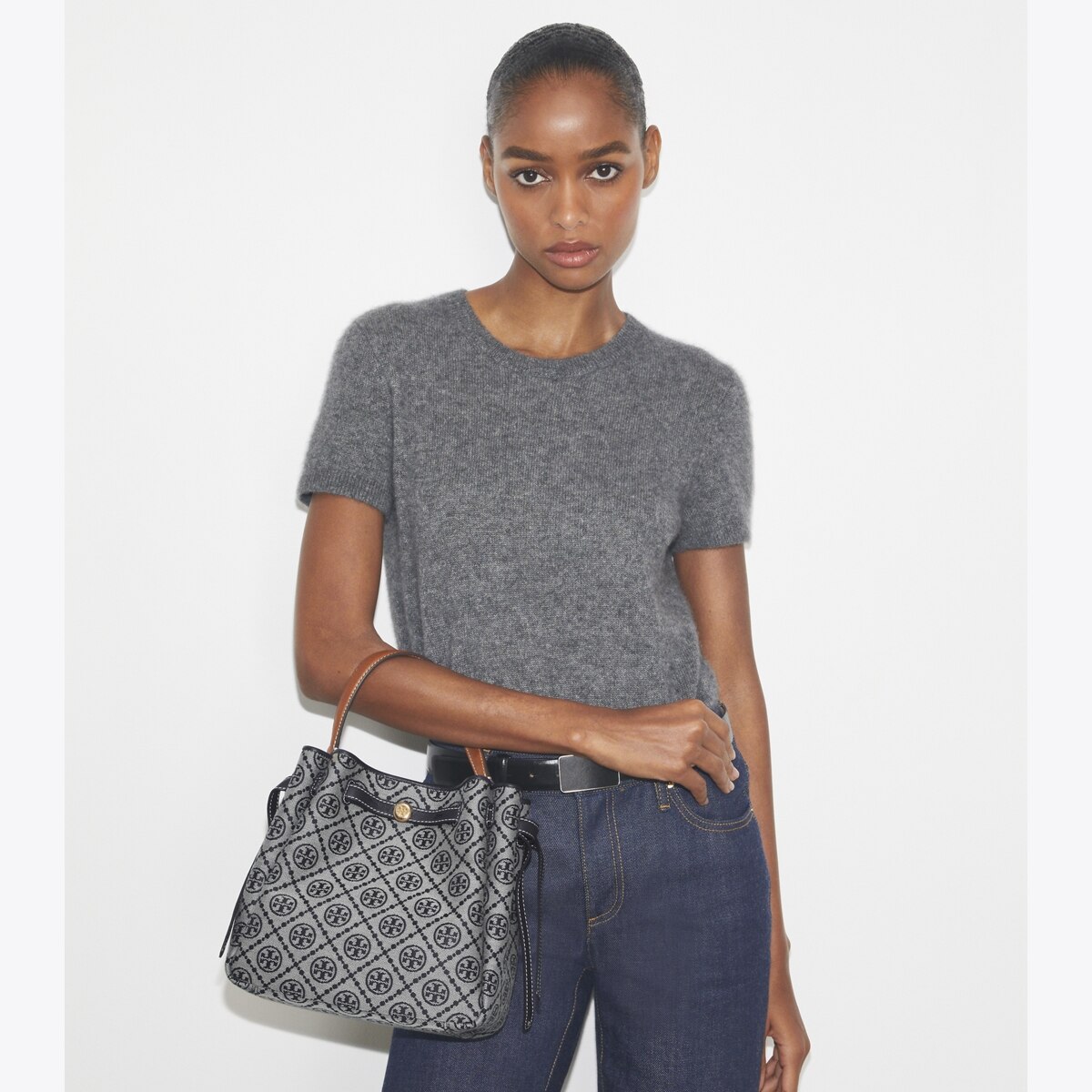 Romy T Monogram Bucket Bag