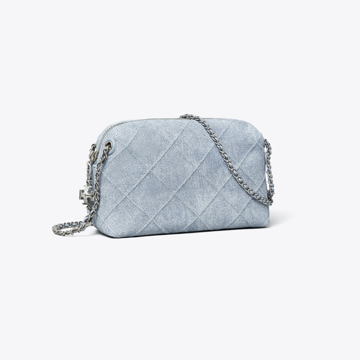 Fleming Soft Denim-Print Suede Crossbody Bag