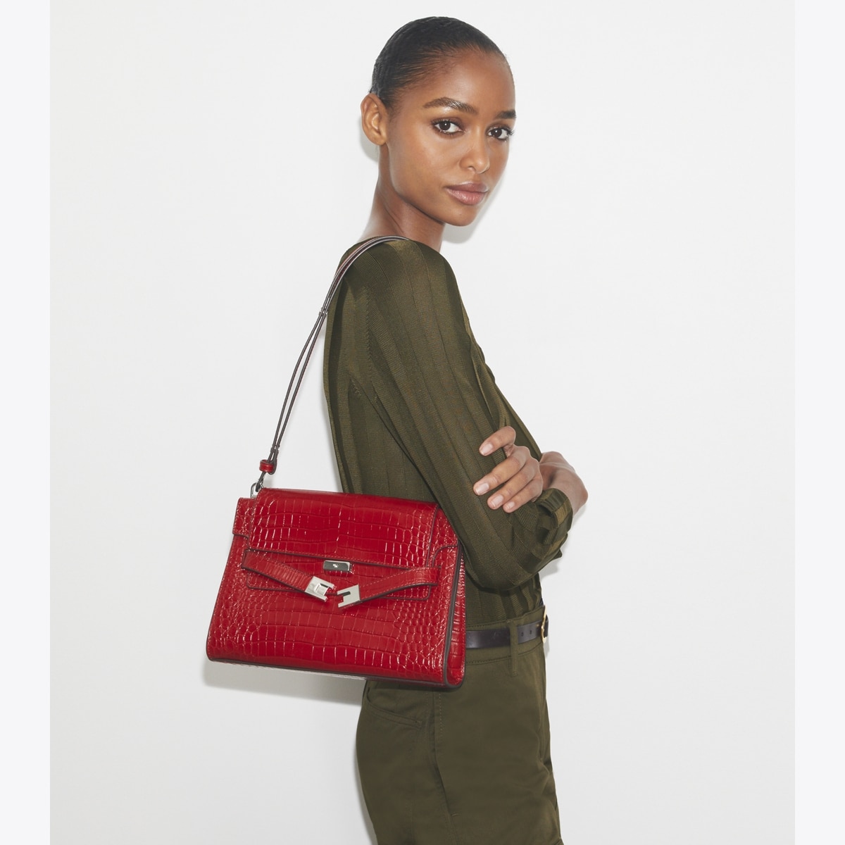 Lee Radziwill Croc-Embossed Shoulder Bag