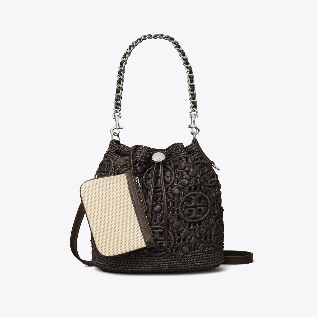 T Monogram Raffia Bucket Bag