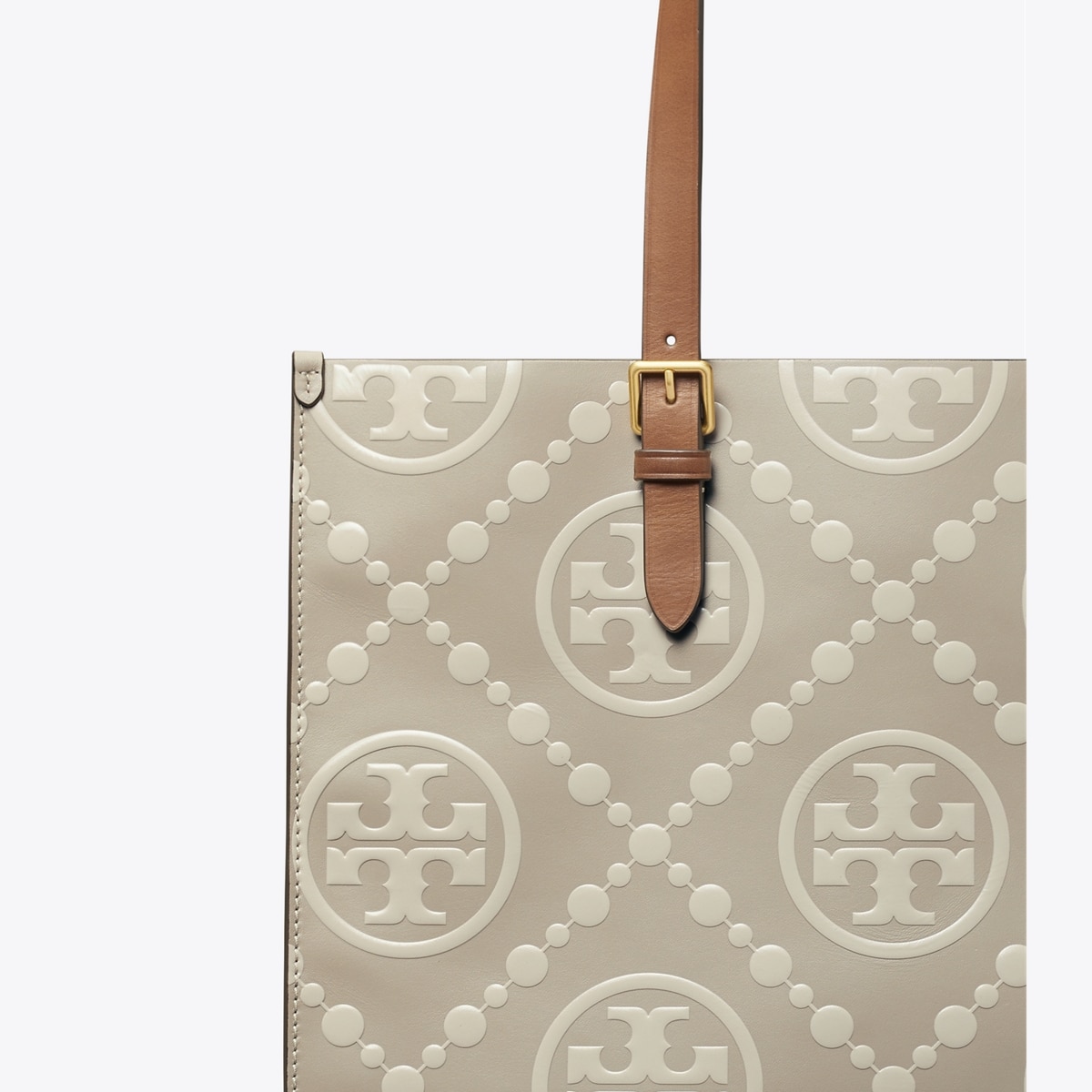 T Monogram Contrast Embossed Tote