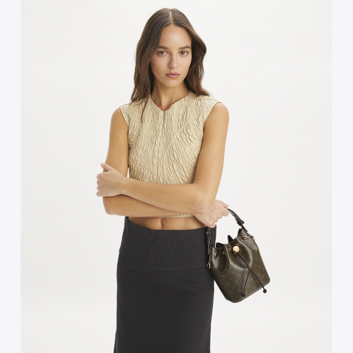 T Monogram Coated Canvas Mini Bucket Bag