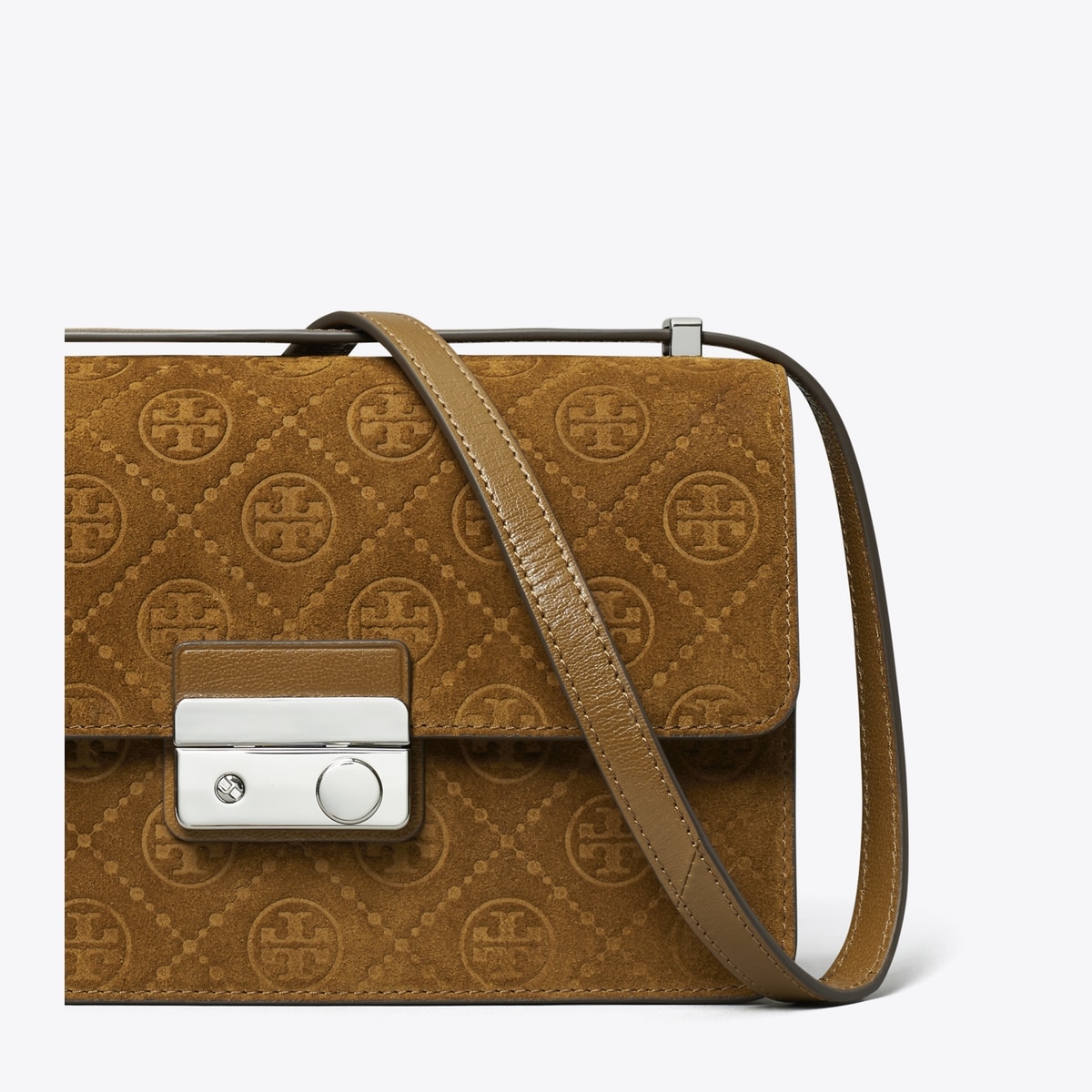 T Monogram Suede Shoulder Bag