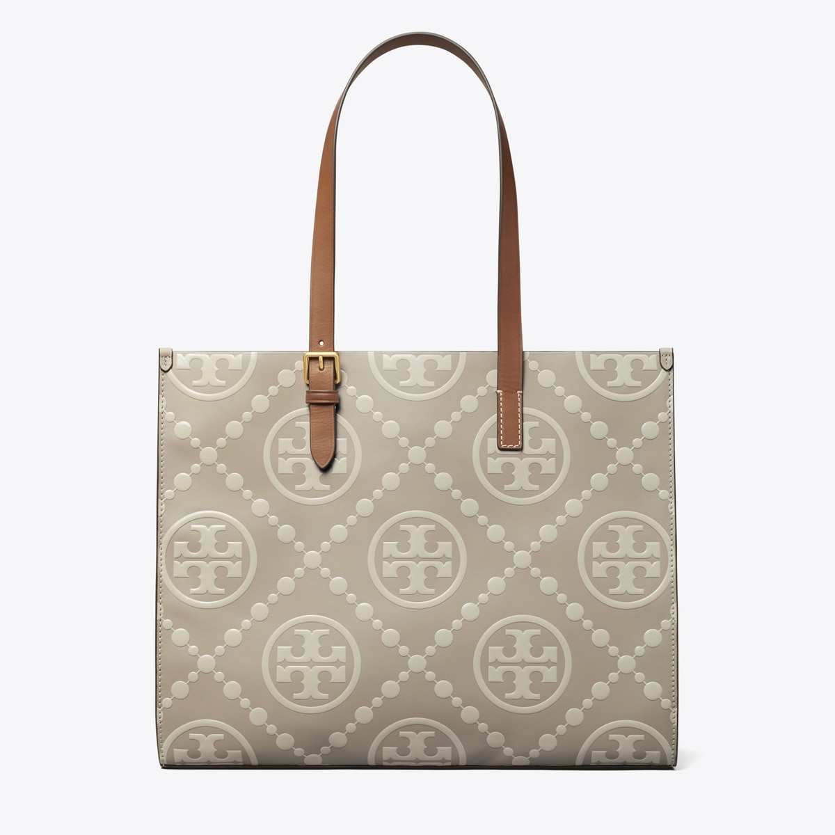 T Monogram Contrast Embossed Tote