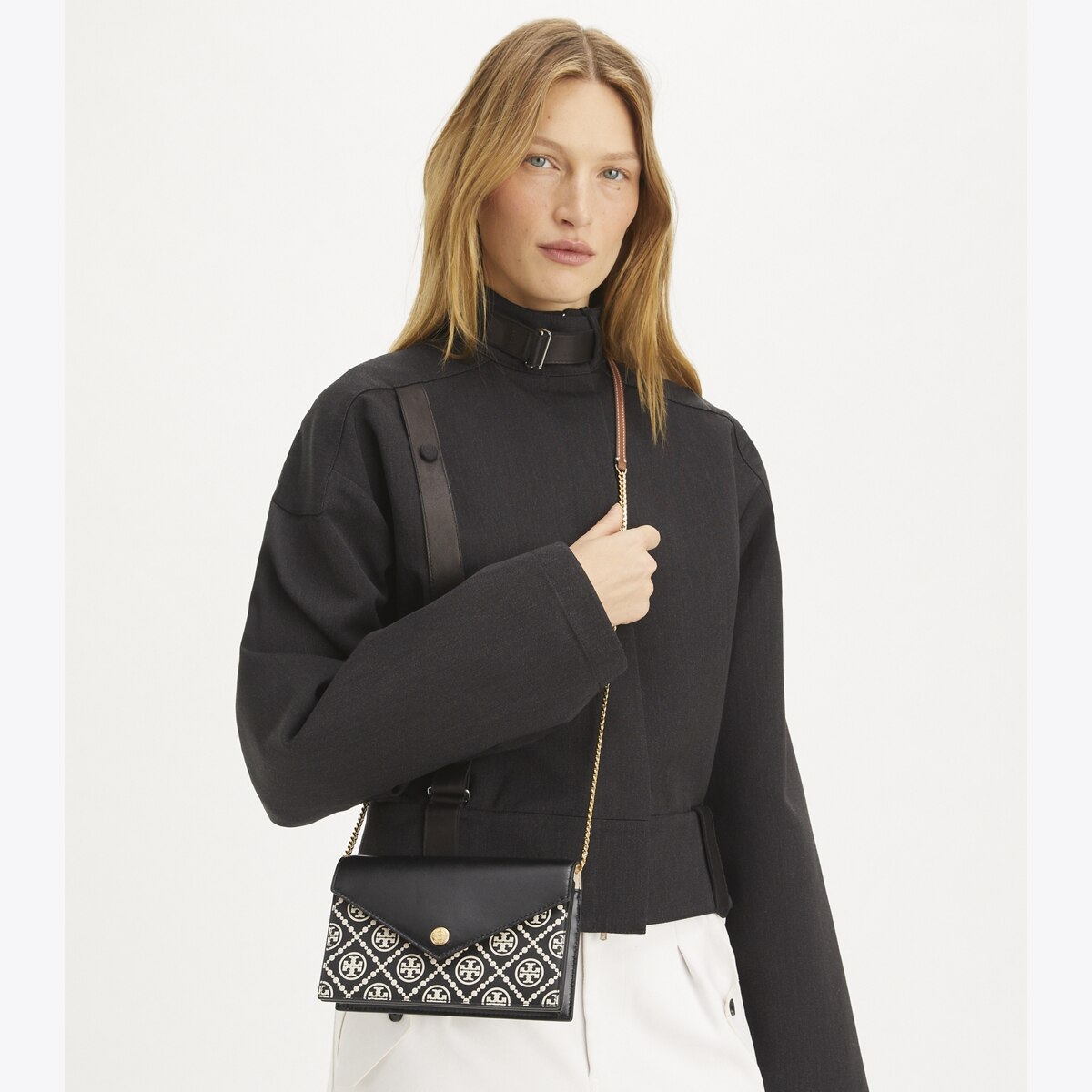 T Monogram Contrast Embossed Envelope Crossbody