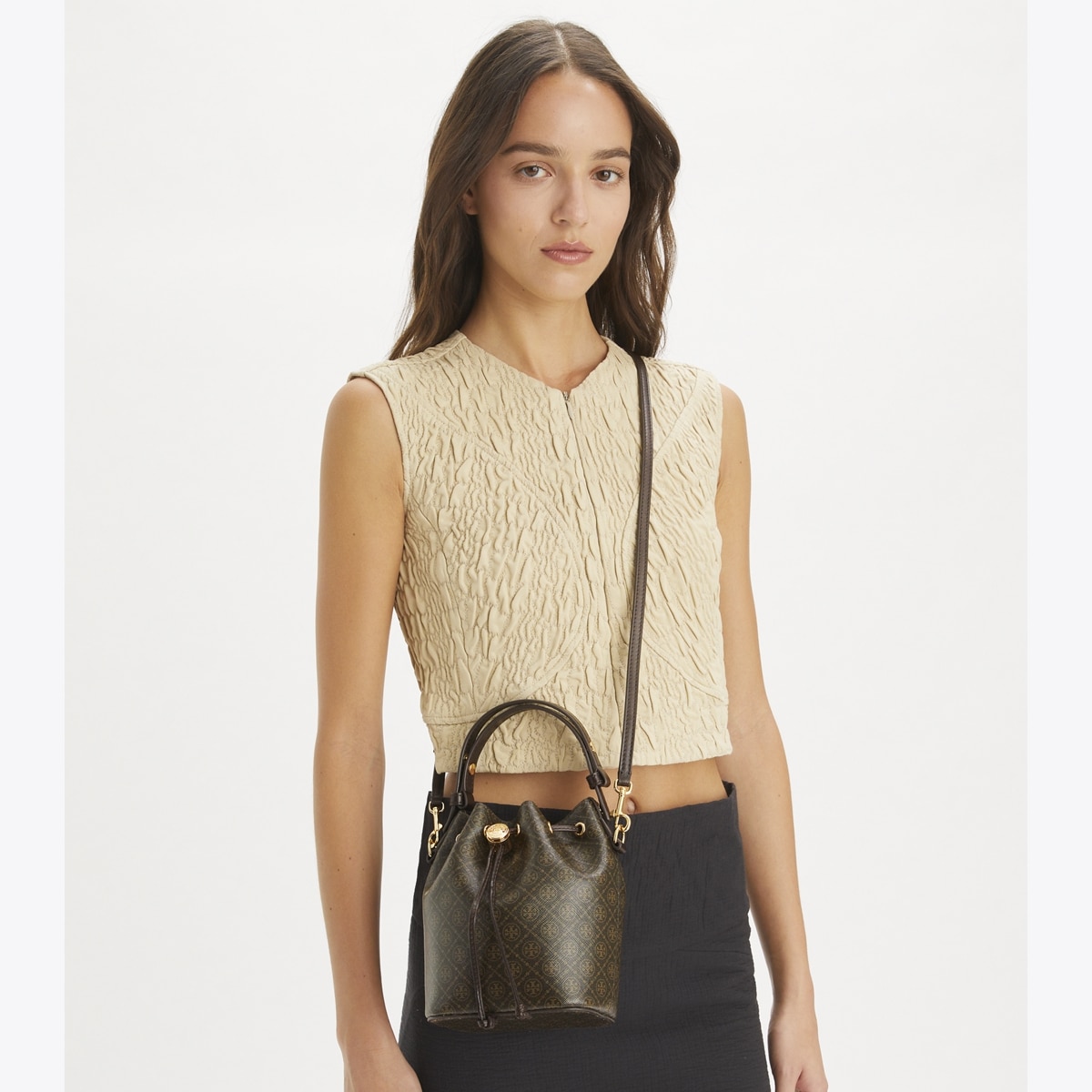 T Monogram Coated Canvas Mini Bucket Bag