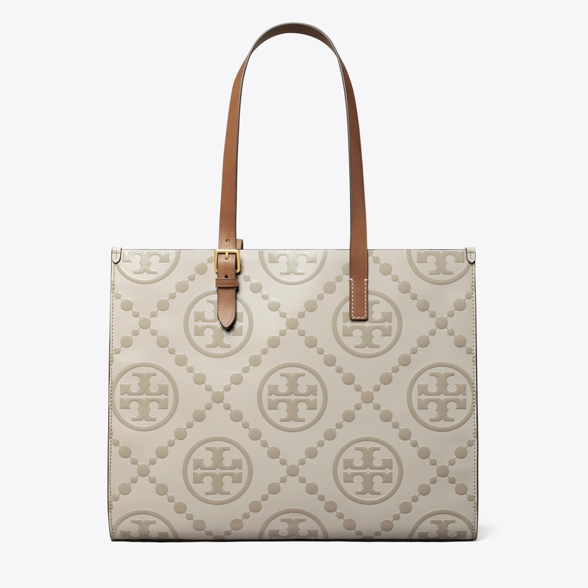 T Monogram Contrast Embossed Tote