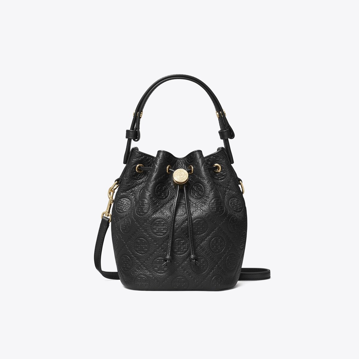 T Monogram Pebbled Mini Bucket Bag