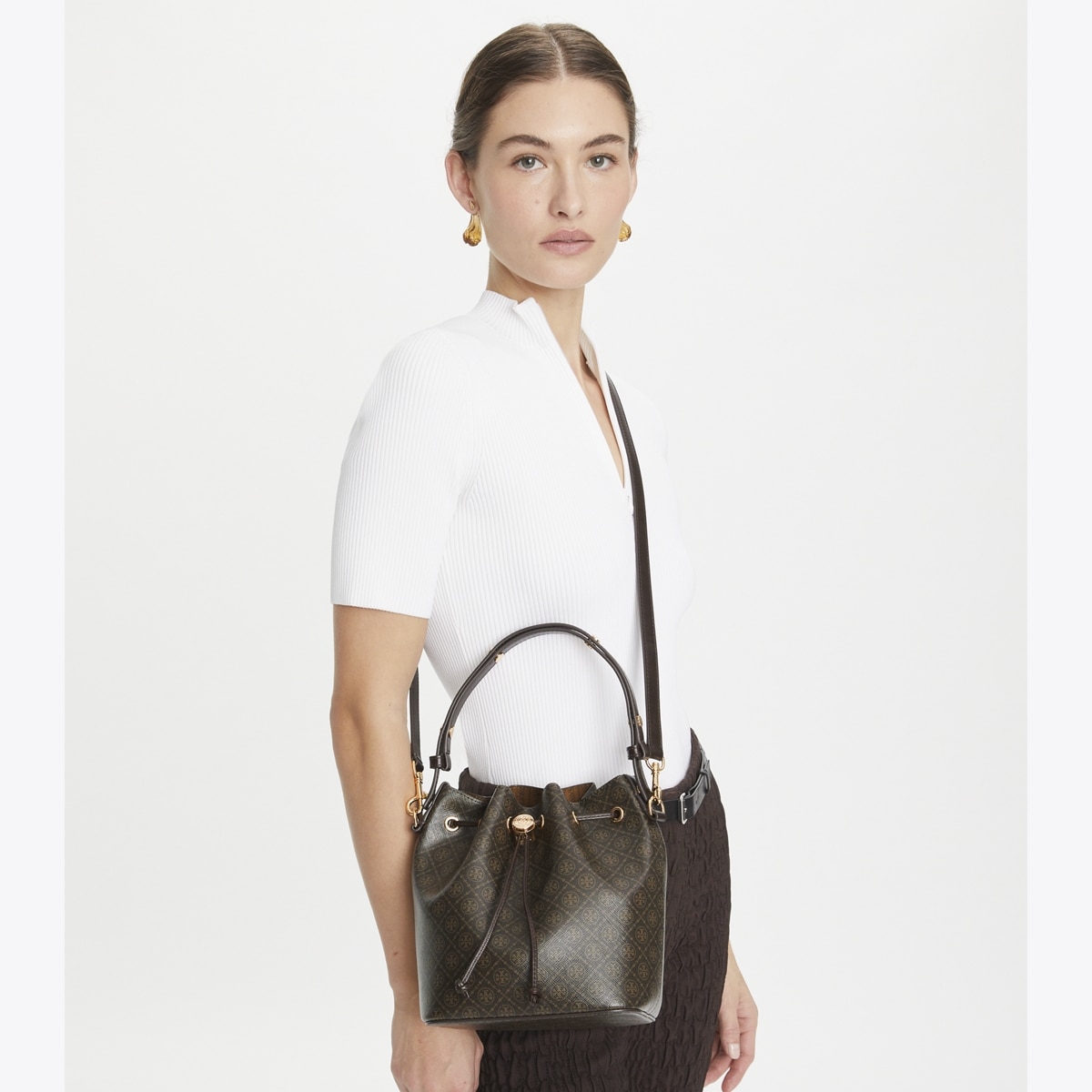 T Monogram Coated Canvas Bucket Bag