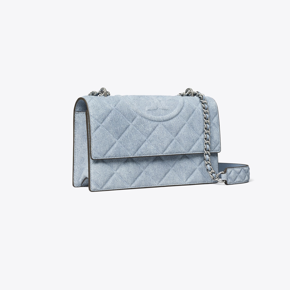 Small Fleming Denim-Print Suede Shoulder Bag
