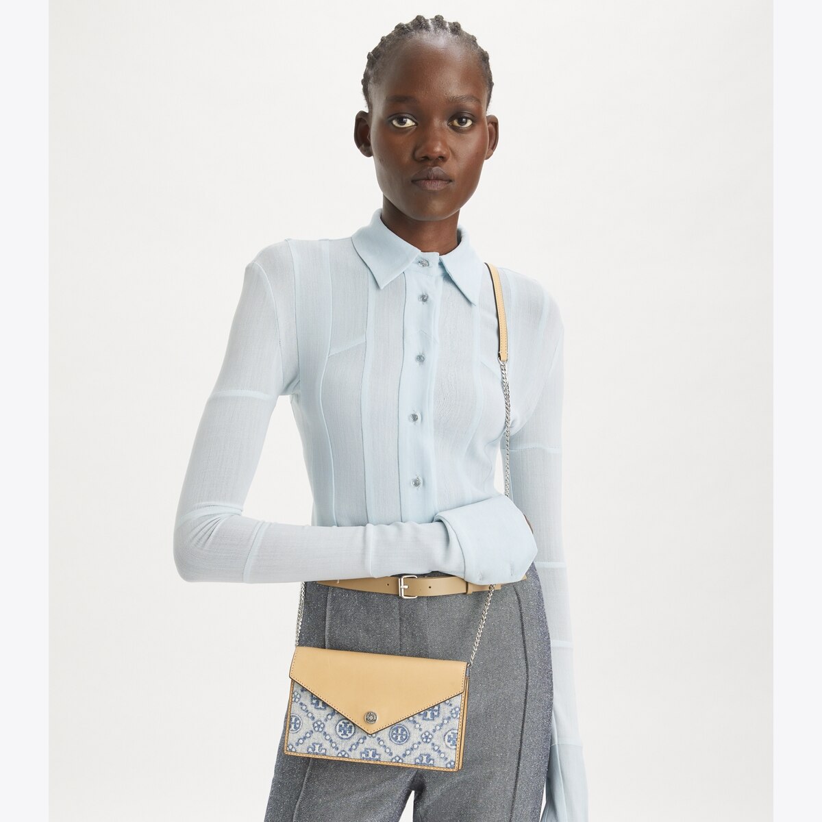 T Monogram Denim Envelope Crossbody