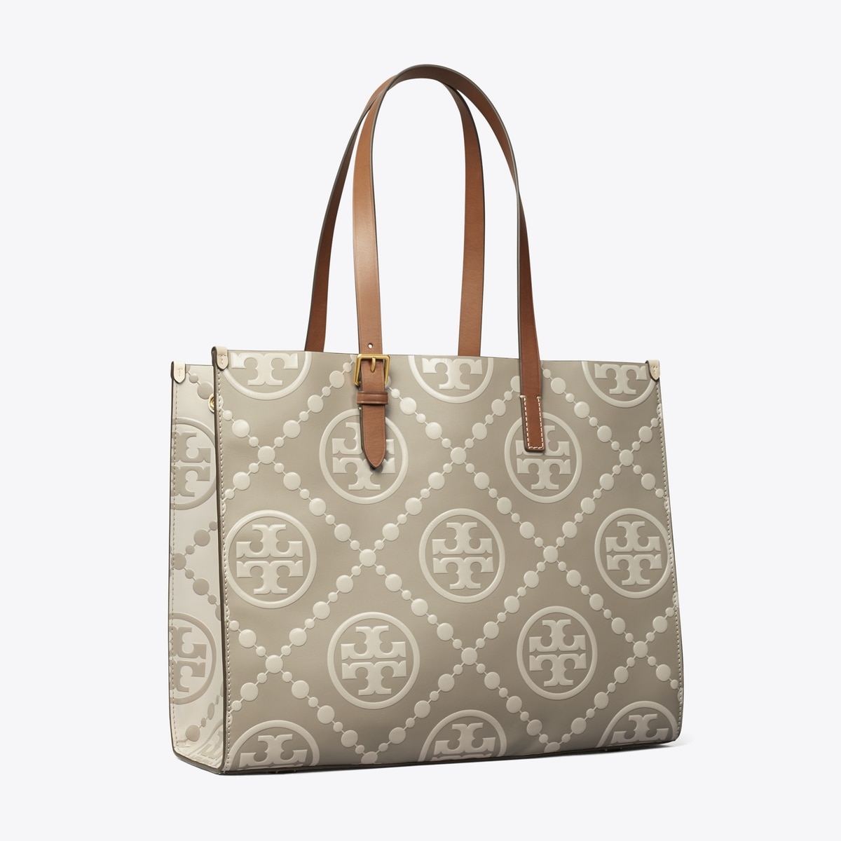 T Monogram Contrast Embossed Tote