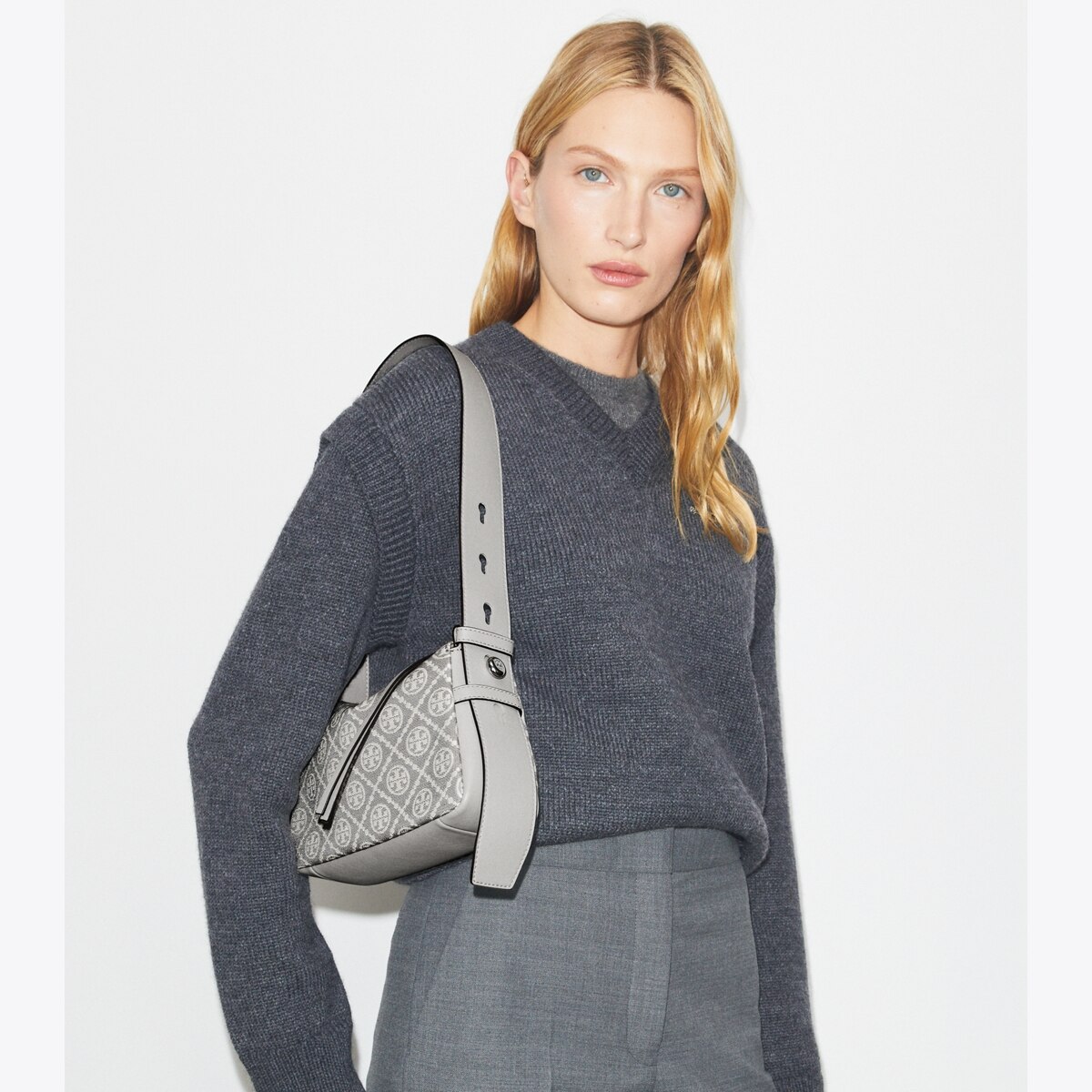 Small Romy T Monogram Shoulder Bag