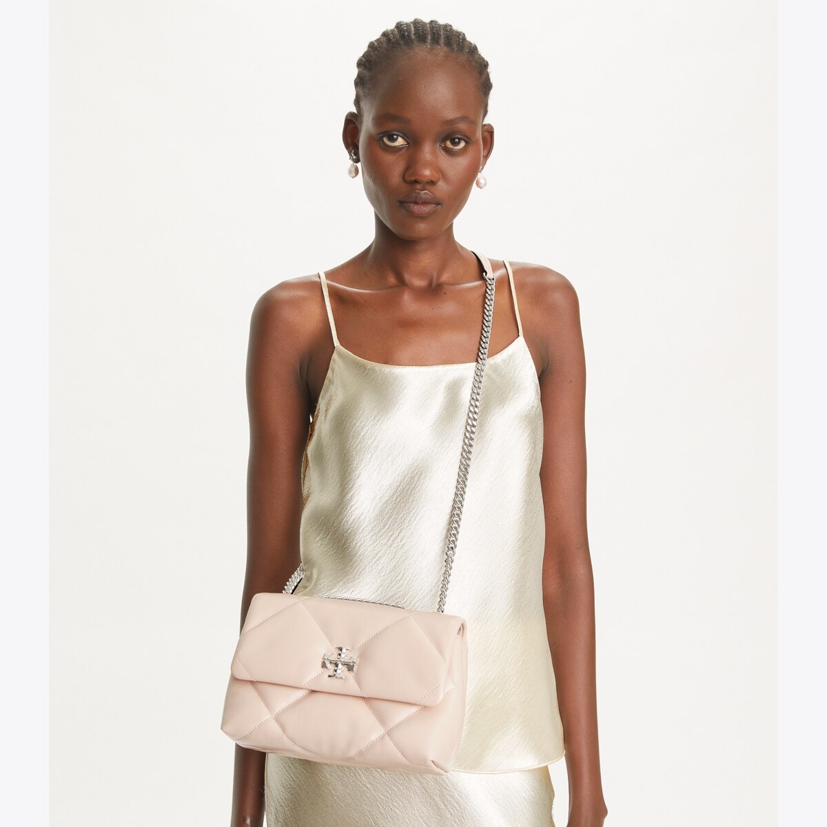 Small Kira Diamond Quilt Shoulder Bag - pink