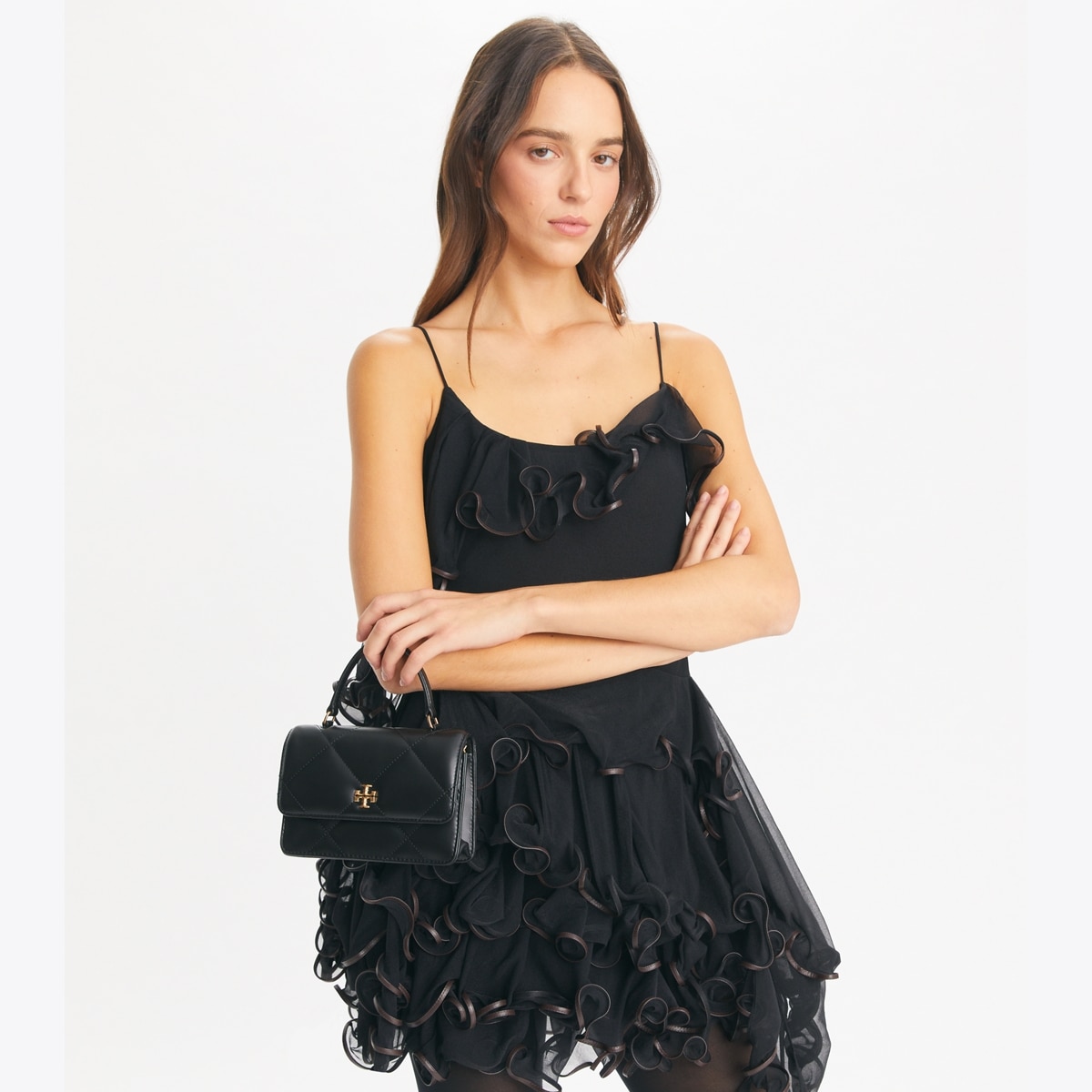 Mini Kira Diamond Quilt Top-Handle Crossbody - black