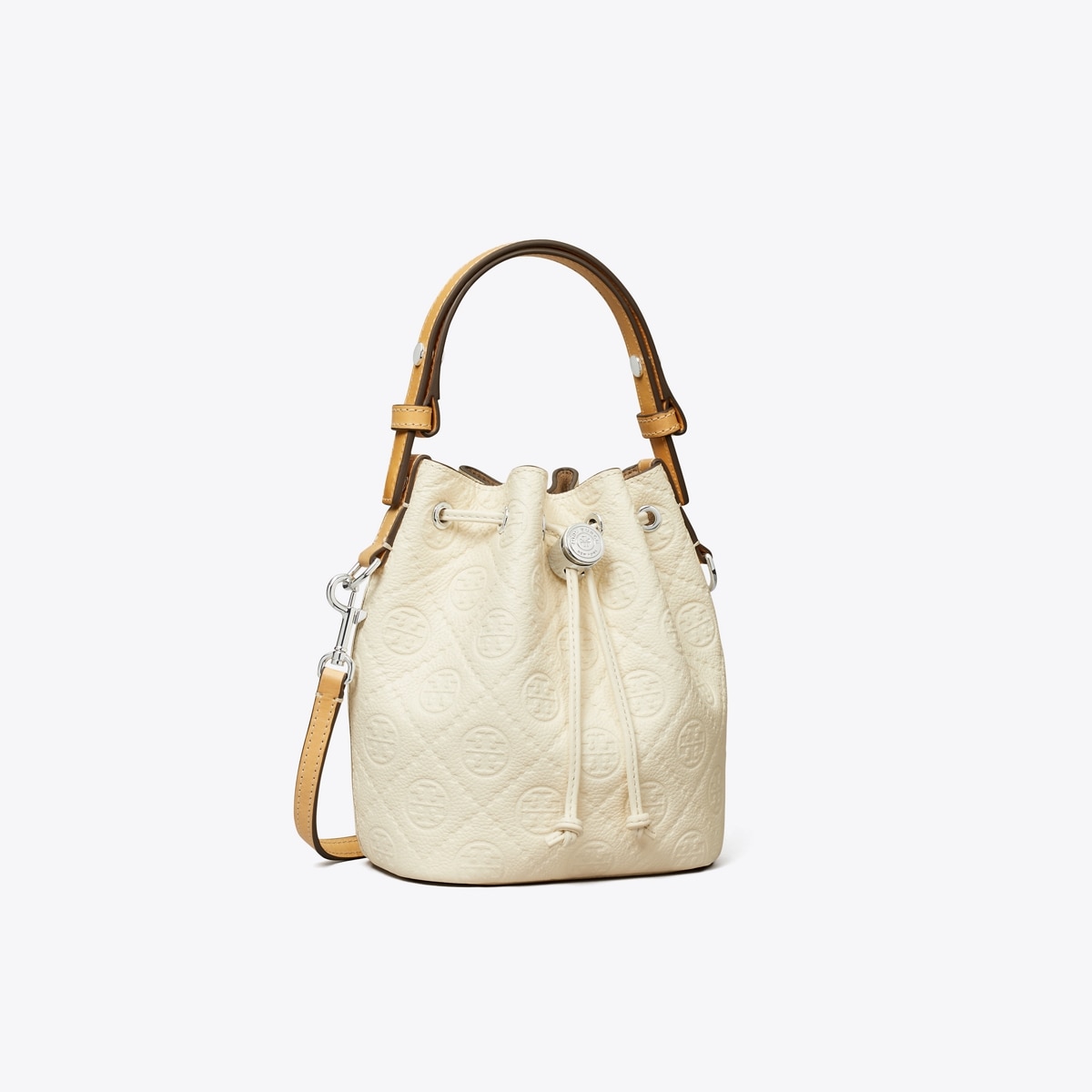 T Monogram Pebble Mini Bucket Bag - white
