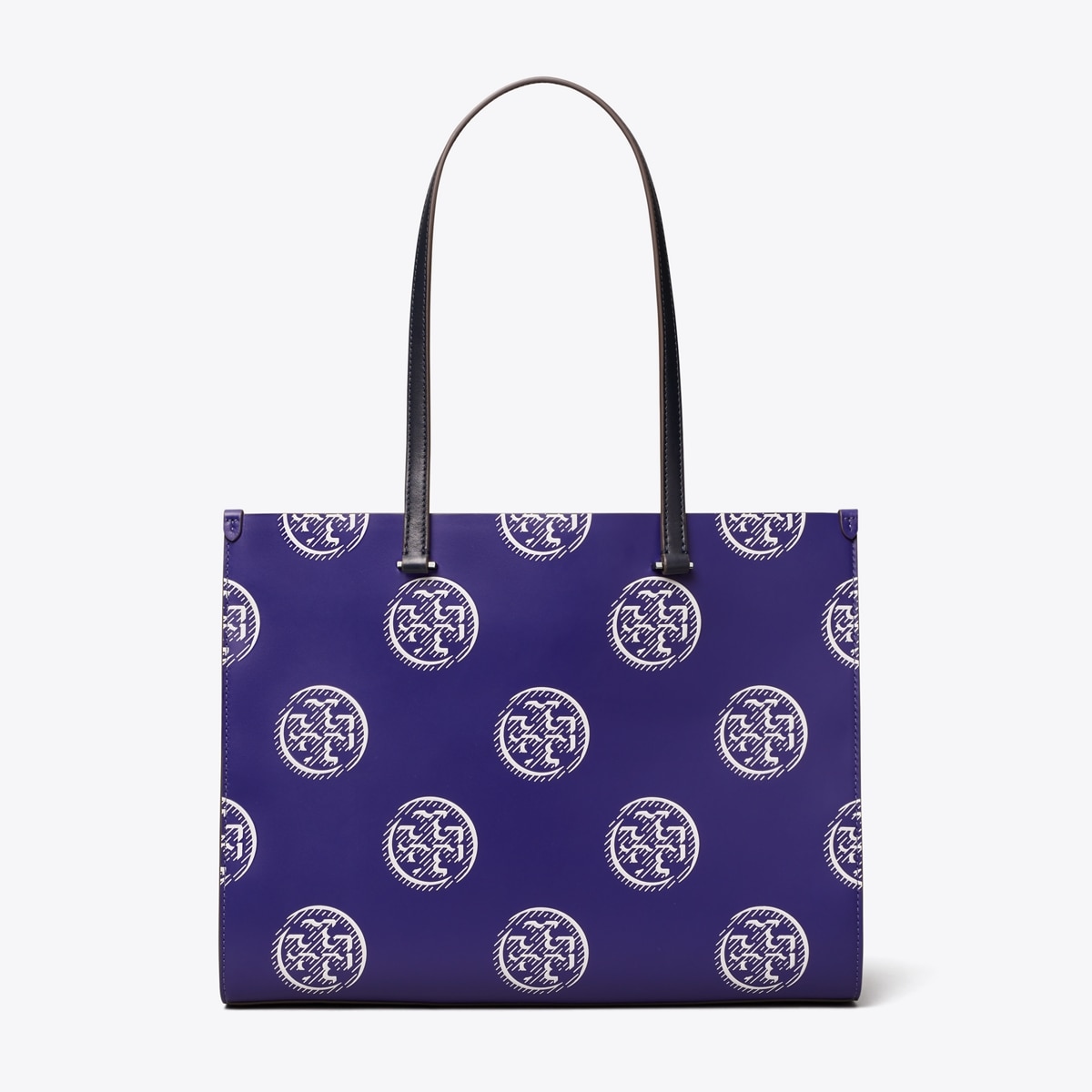 T Monogram Contrast Embossed Tote - blue