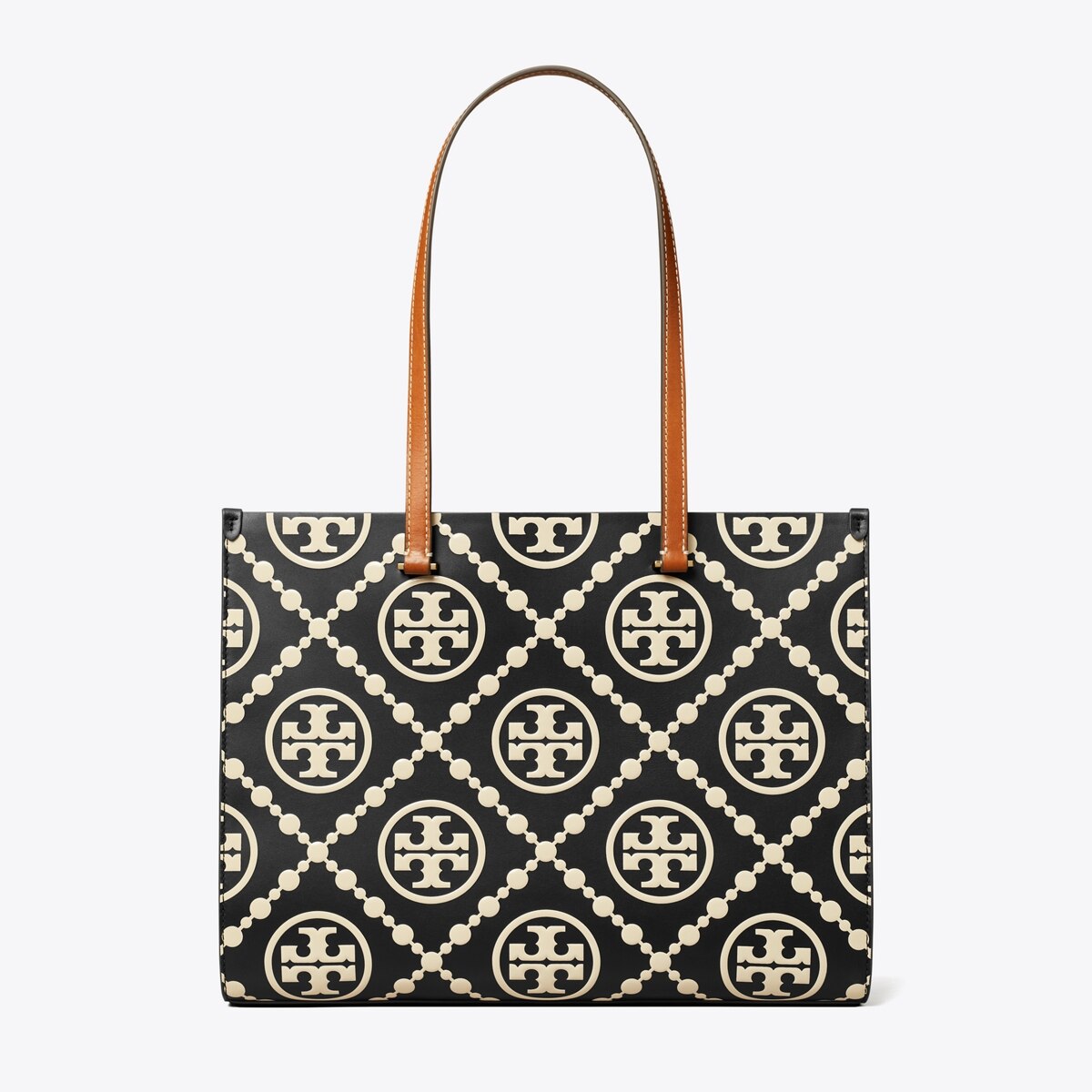 T Monogram Contrast Embossed Tote - black