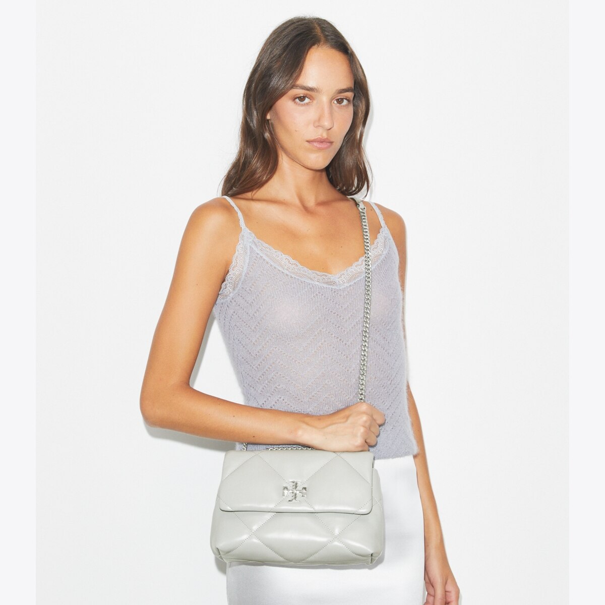 Small Kira Diamond Quilt Shoulder Bag - gray
