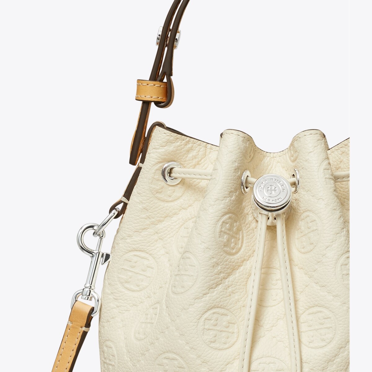 T Monogram Pebble Mini Bucket Bag - white