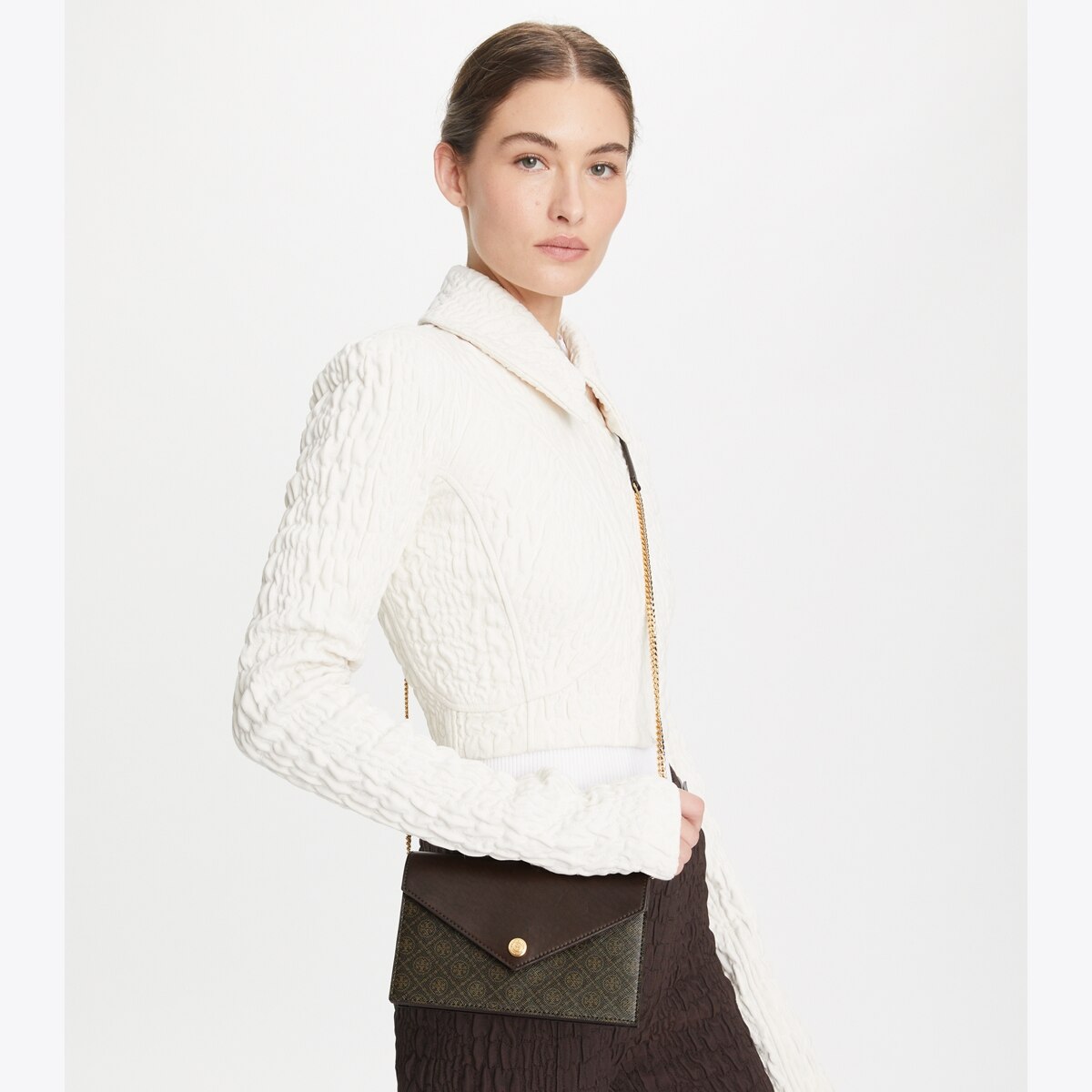 T Monogram Coated Canvas Envelope Crossbody - brown