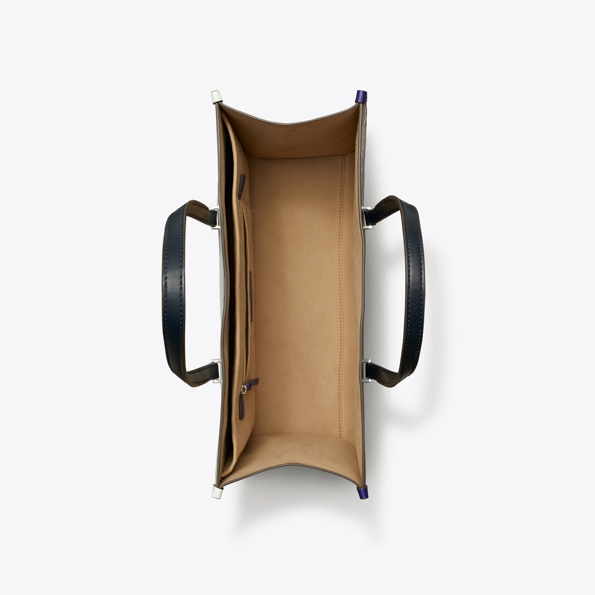 T Monogram Contrast Embossed Tote - blue