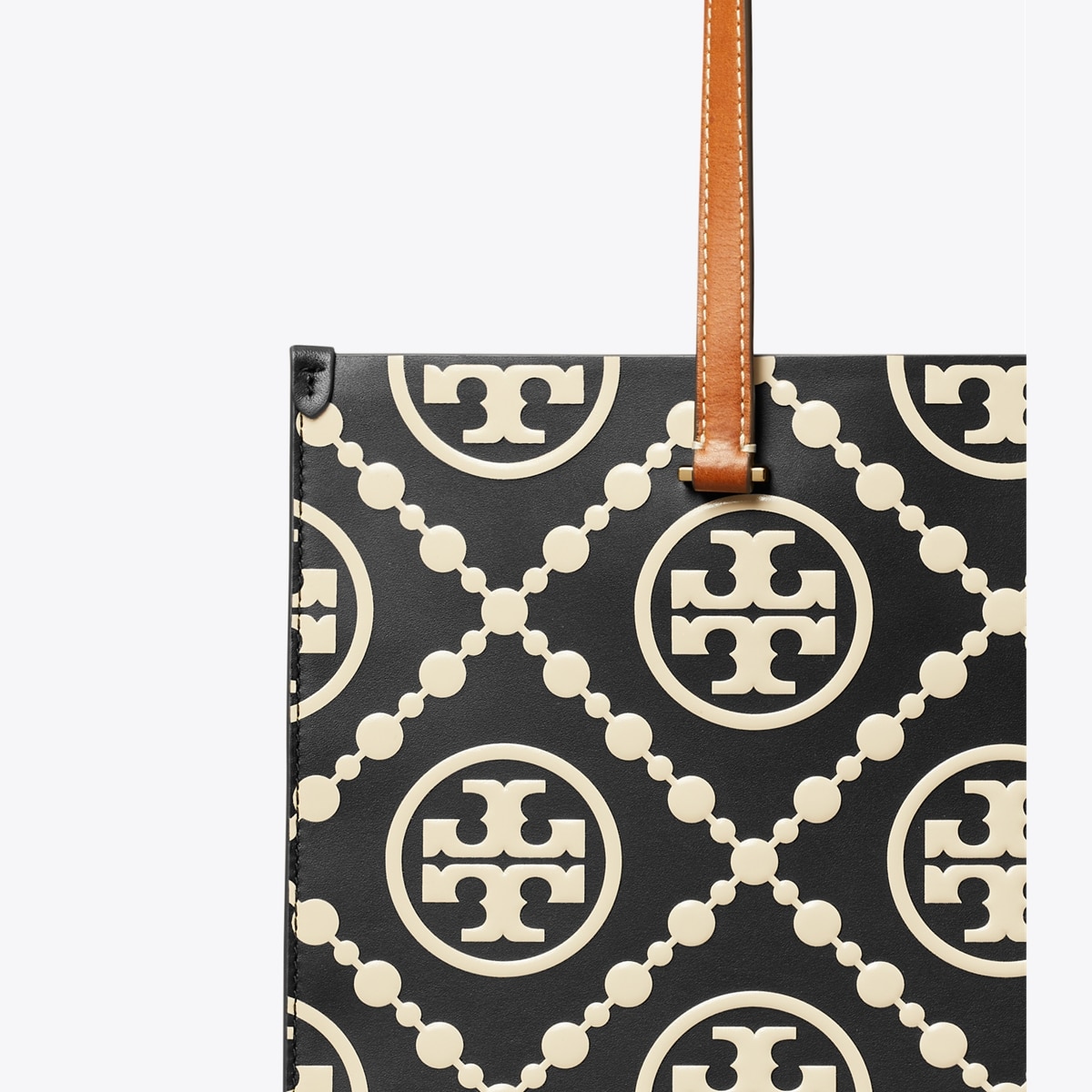 T Monogram Contrast Embossed Tote - black