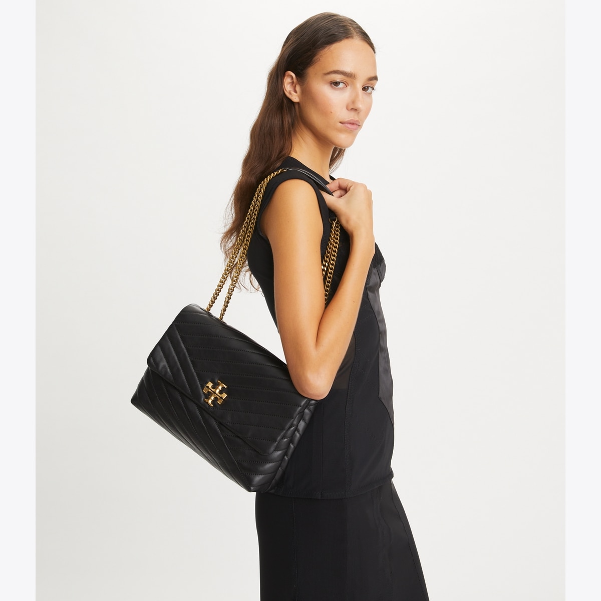Kira Chevron Shoulder Bag - black